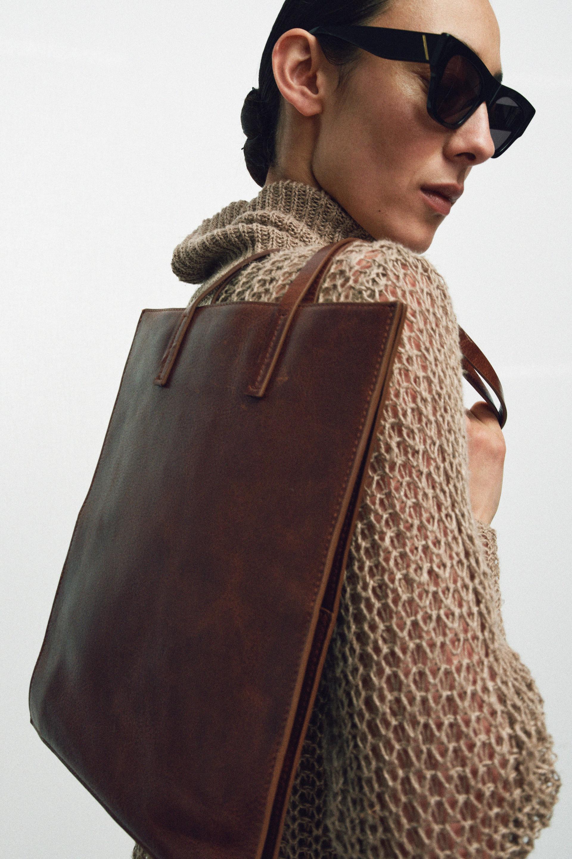 LEATHER SHOULDER TOTE BAG by ZARA