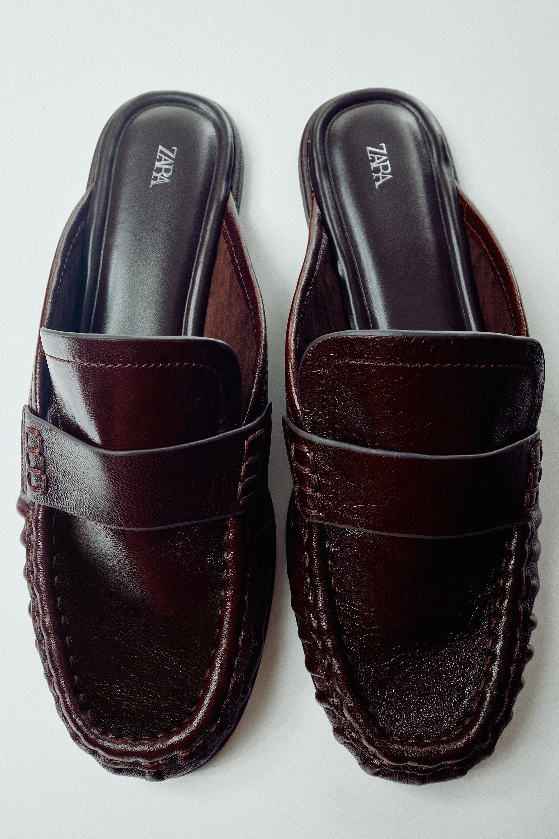 LEATHER SLINGBACK LOAFERS by ZARA