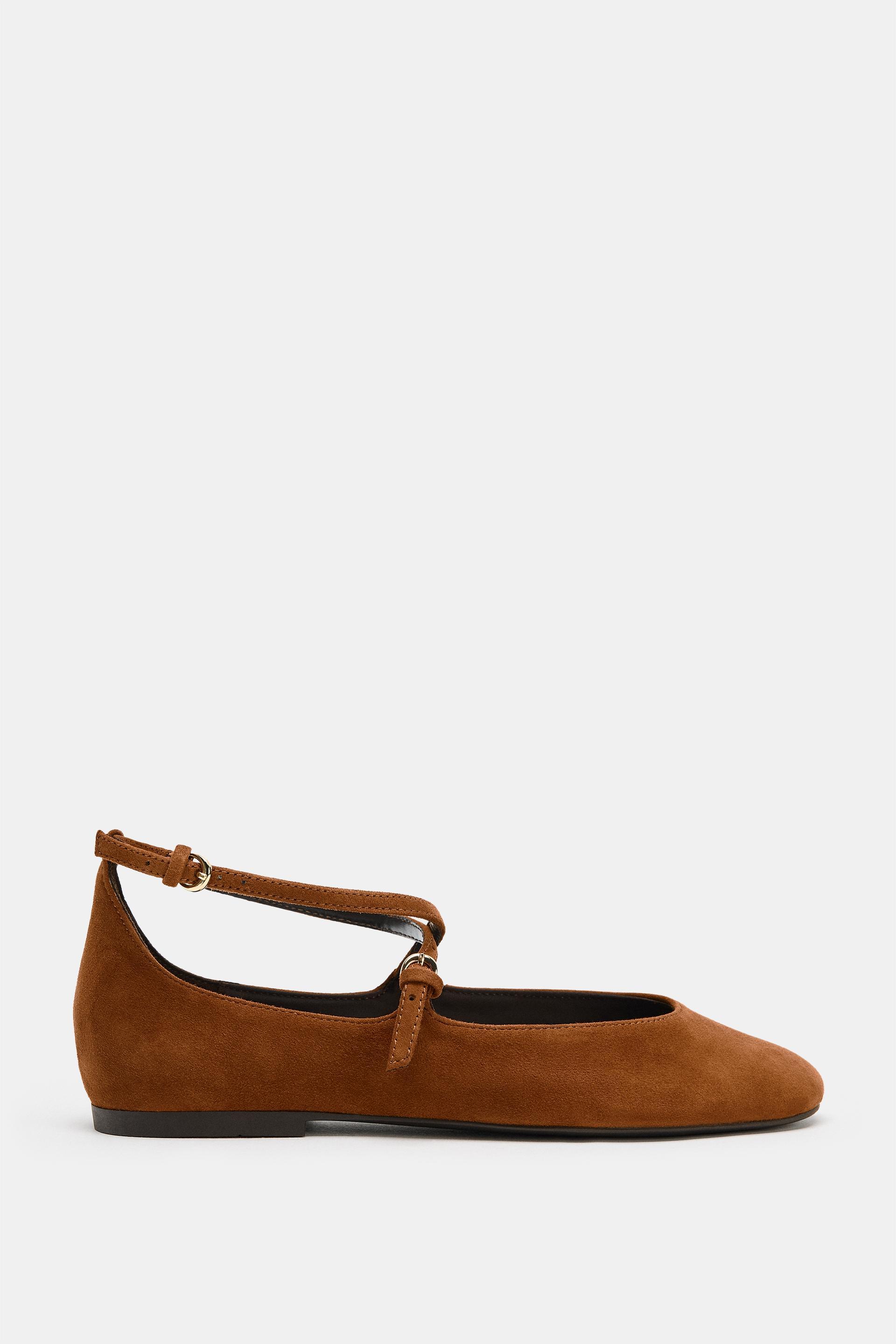 LEATHER STRAP BALLET FLATS by ZARA
