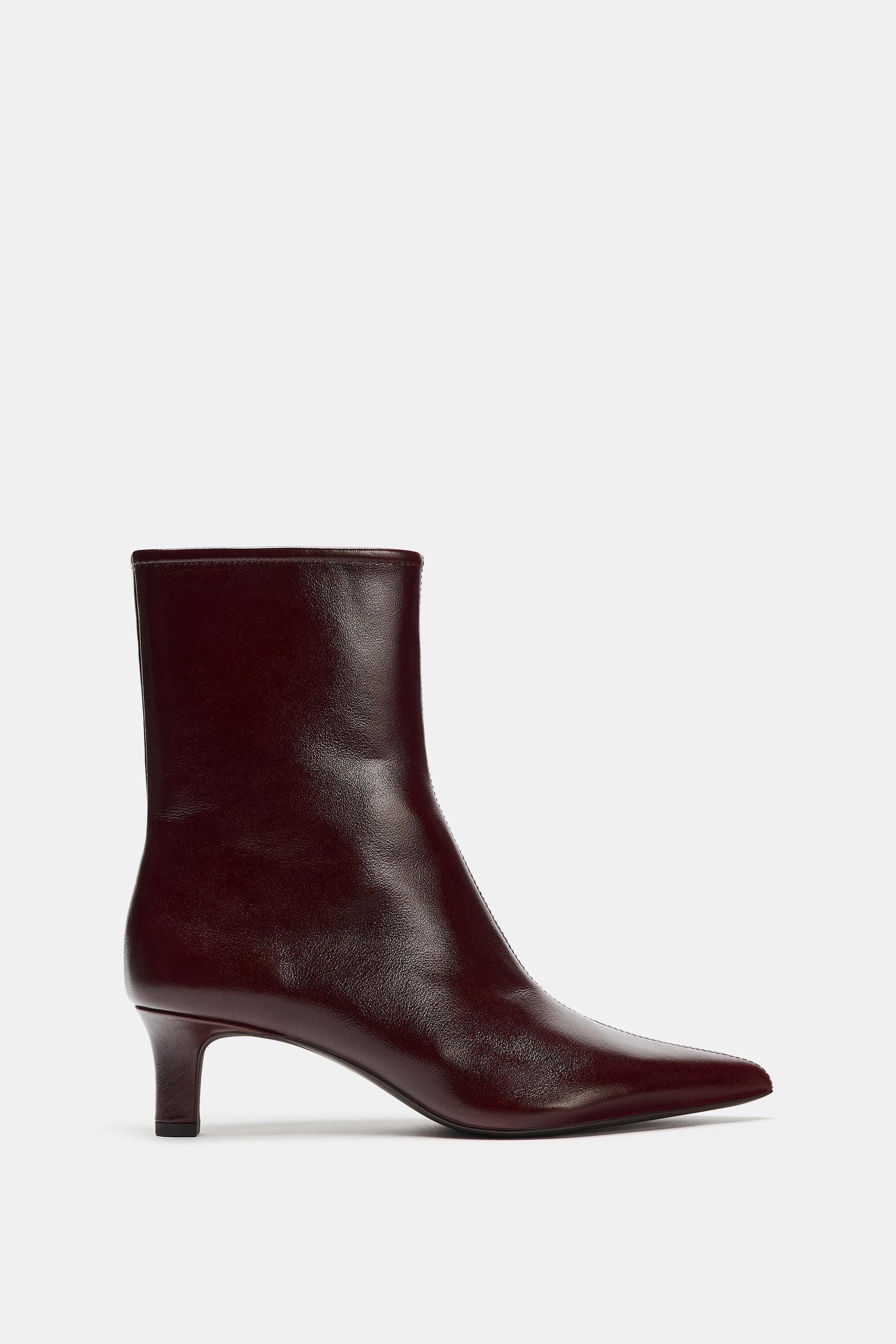 LEATHER WIDE KITTEN HEEL ANKLE BOOTS by ZARA