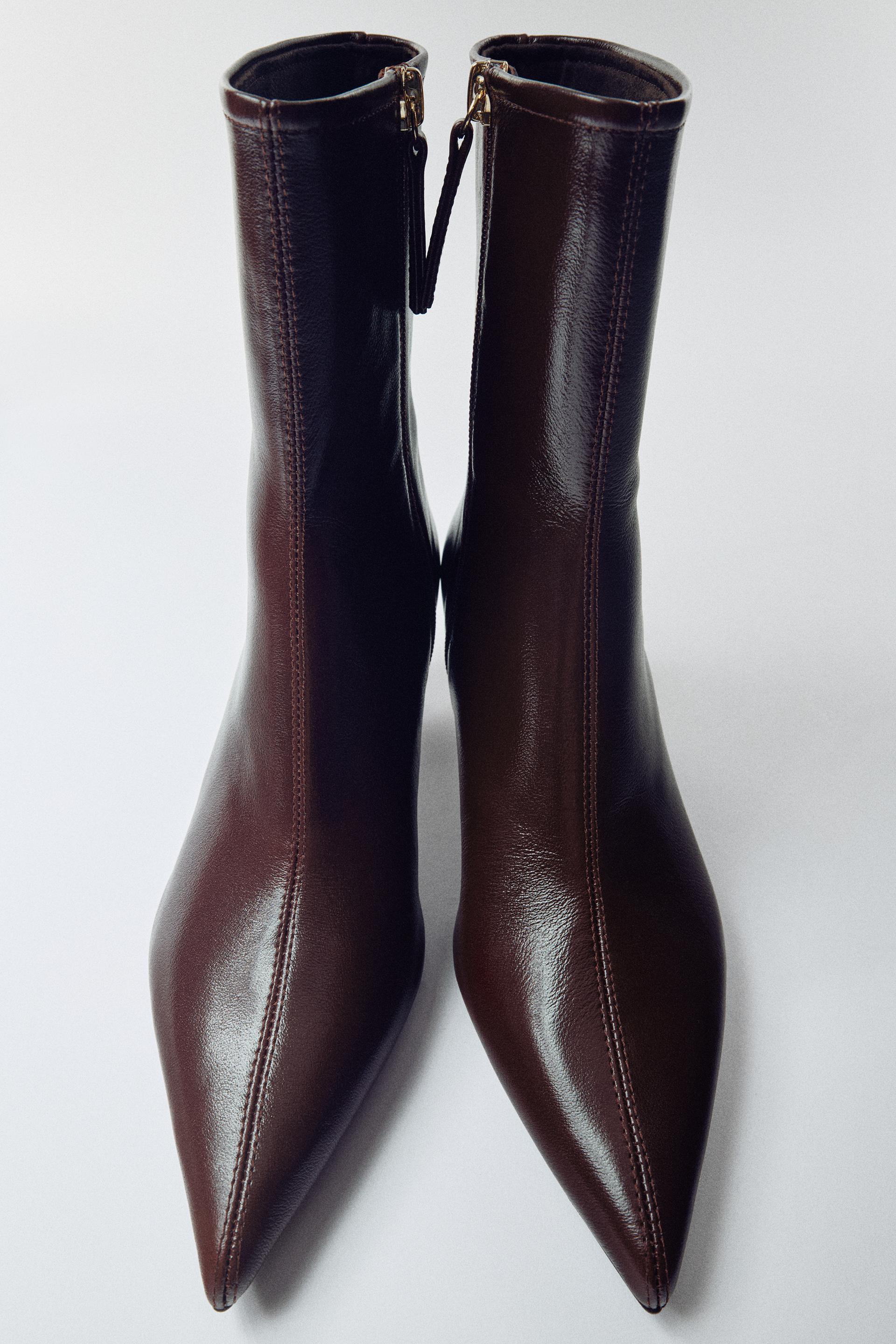 LEATHER WIDE KITTEN HEEL ANKLE BOOTS by ZARA