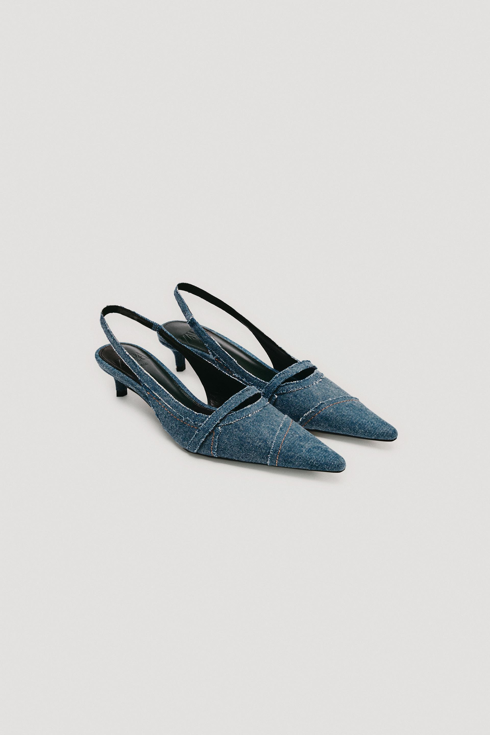 LIMITED EDITION DENIM KITTEN HEEL SLINGBACKS by ZARA