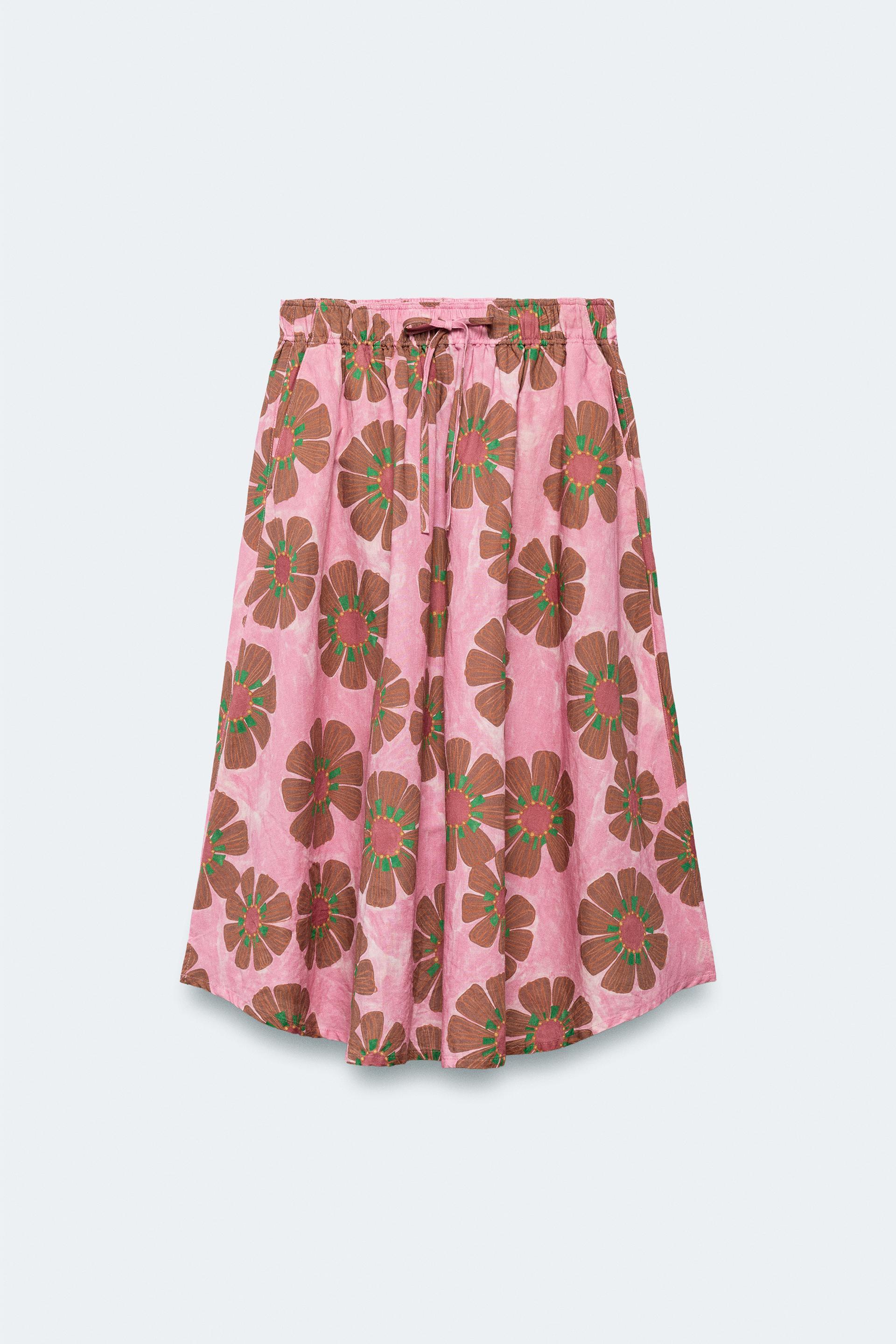 LIMITED EDITION FLORAL LINEN BLEND MIDI SKIRT by ZARA