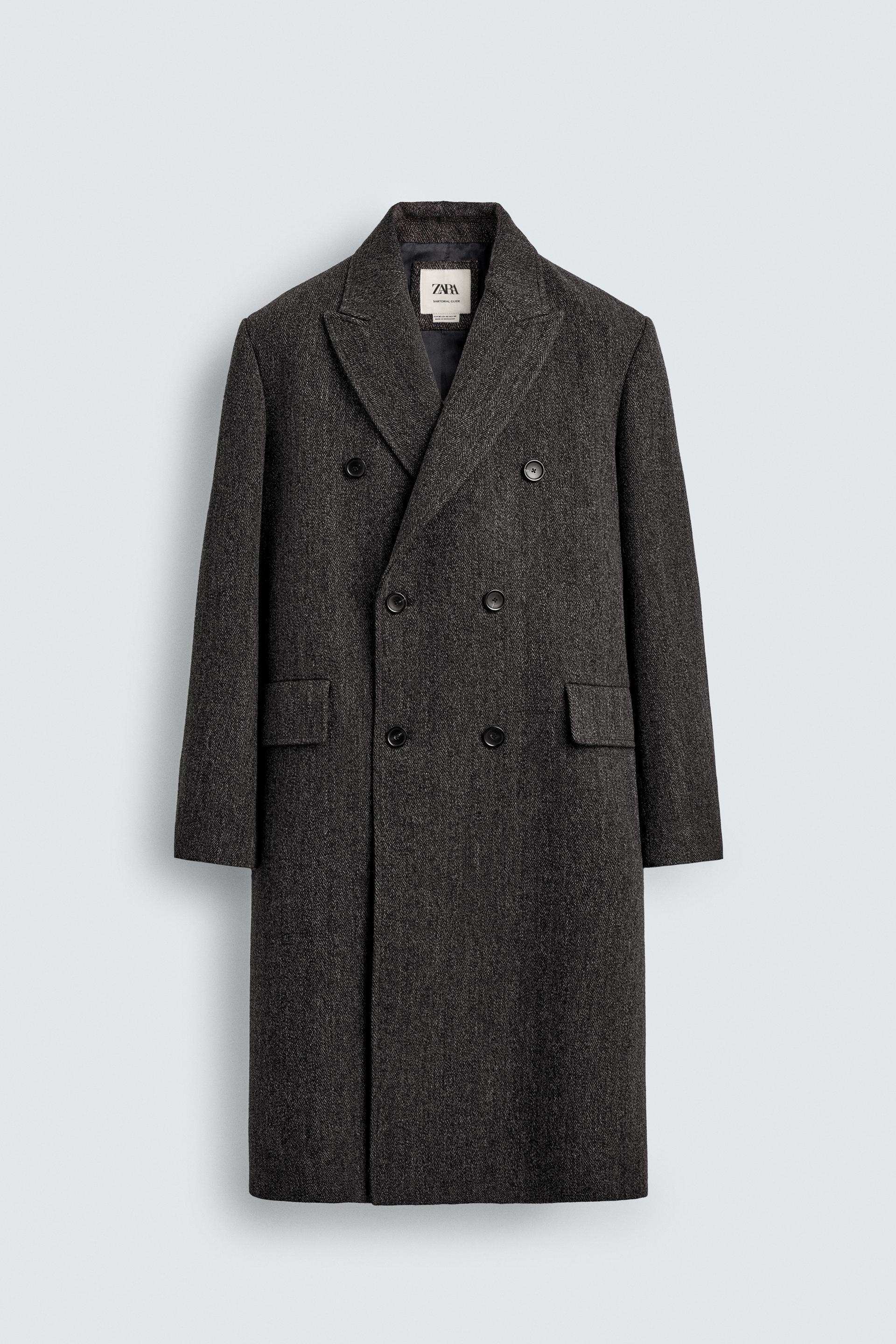 LIMITED EDITION HERRINGBONE DOUBLE BREASTED WOOL BLEND COAT by ZARA