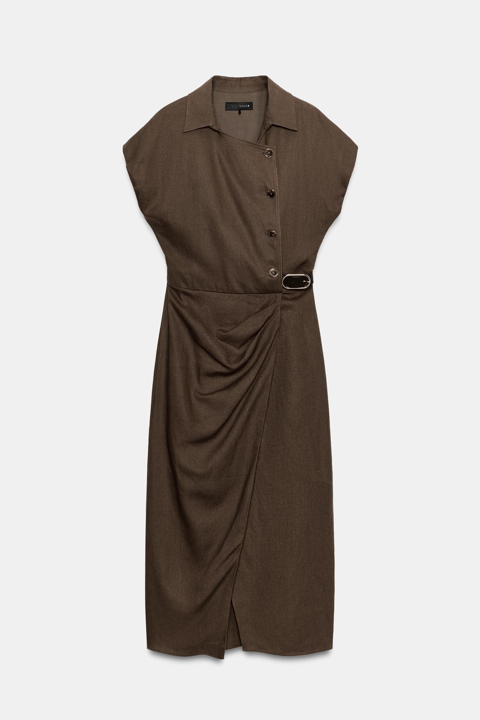 LINEN BLEND MIDI DRESS WITH BELT by ZARA