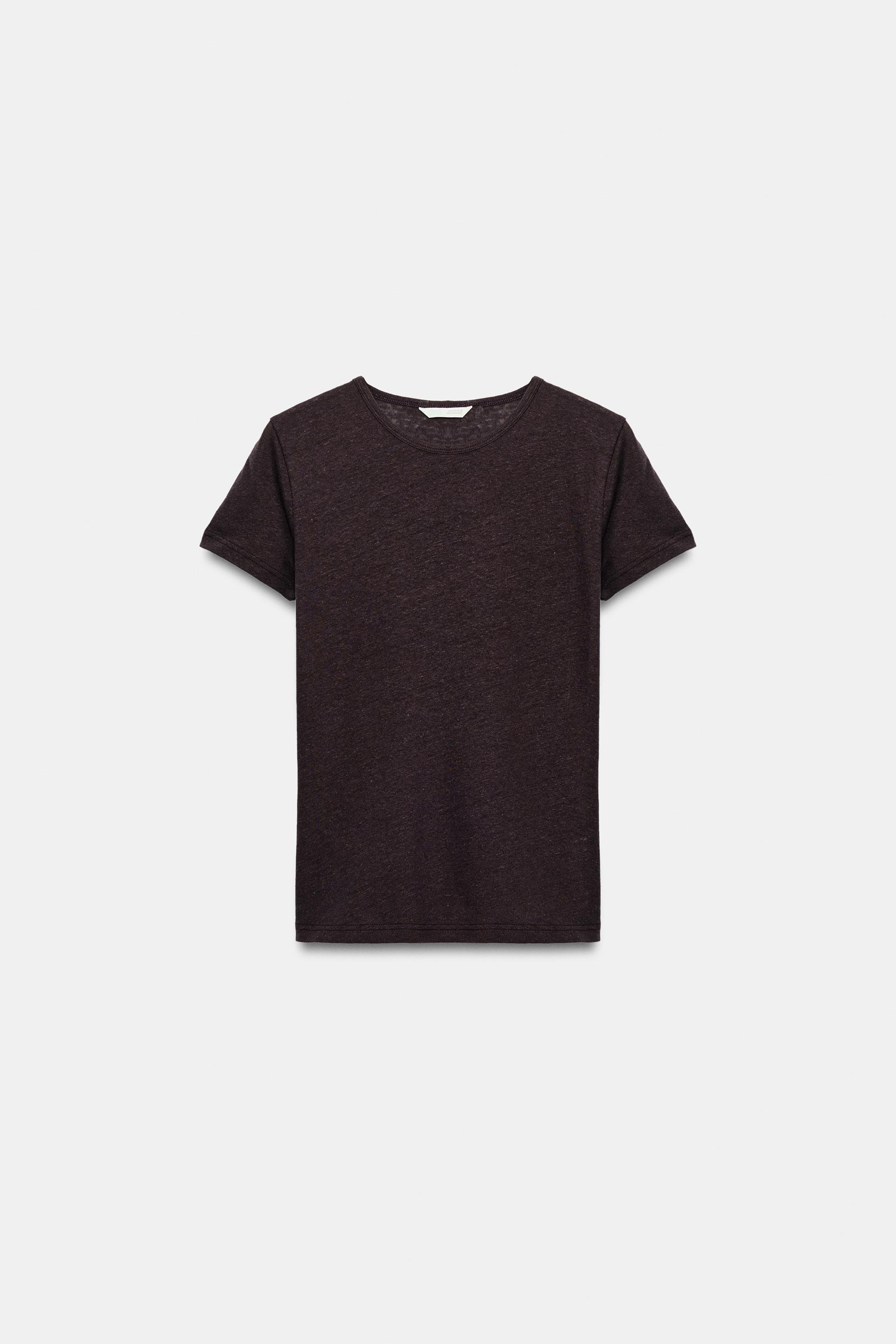 LINEN BLEND SHORT SLEEVE T-SHIRT by ZARA