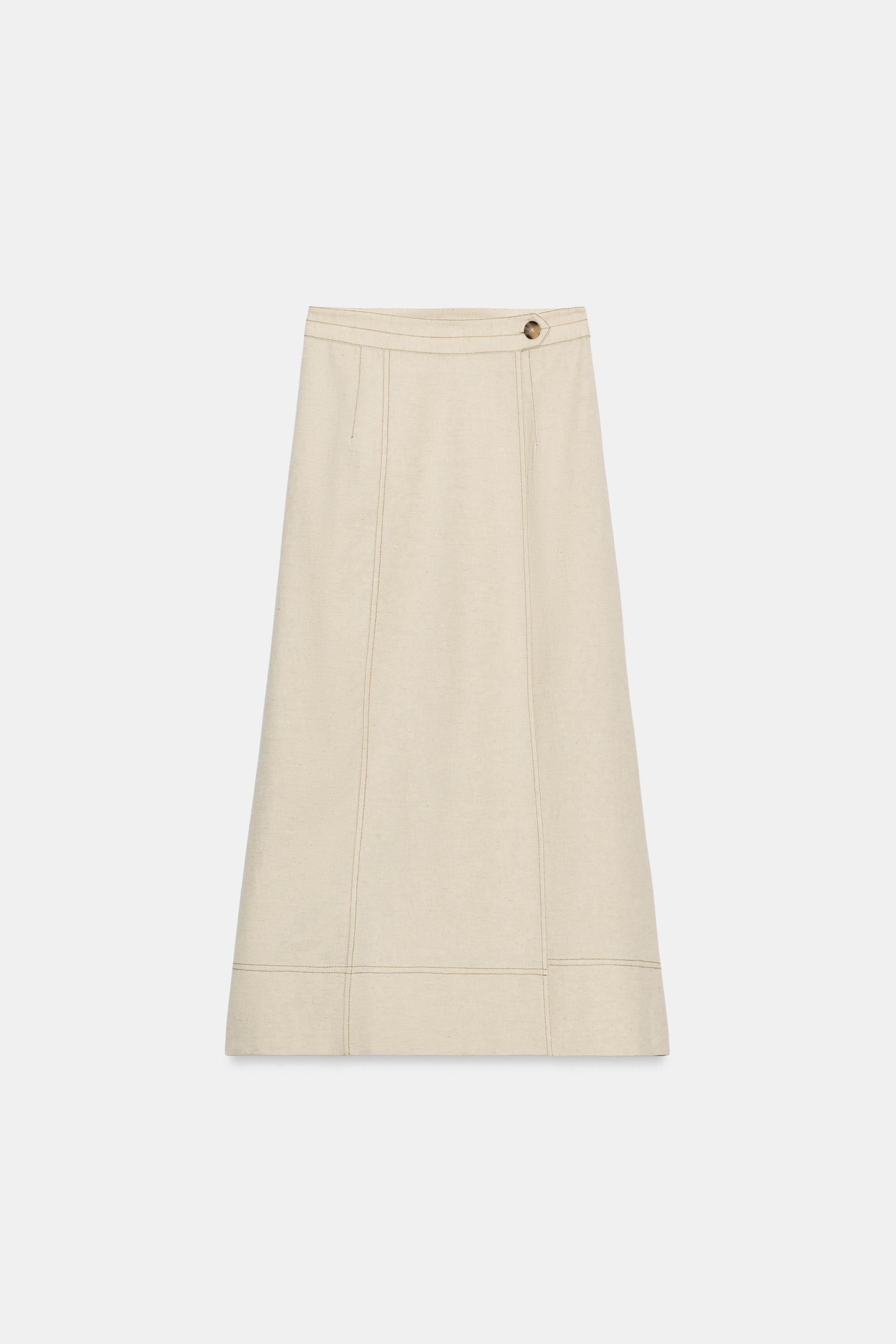 LINEN BLEND WRAP MIDI SKIRT by ZARA
