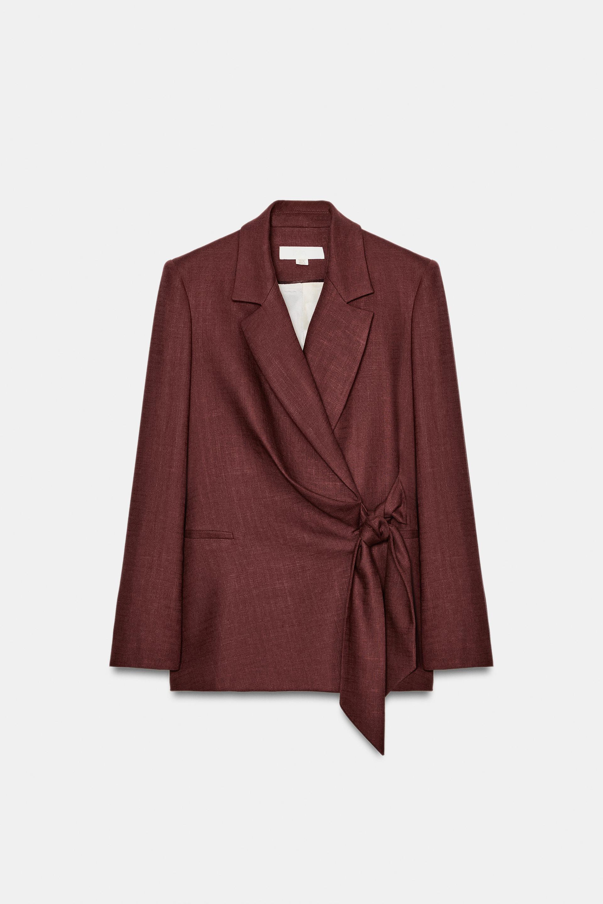 LINEN DOUBLE BREASTED BLAZER WITH TIE by ZARA