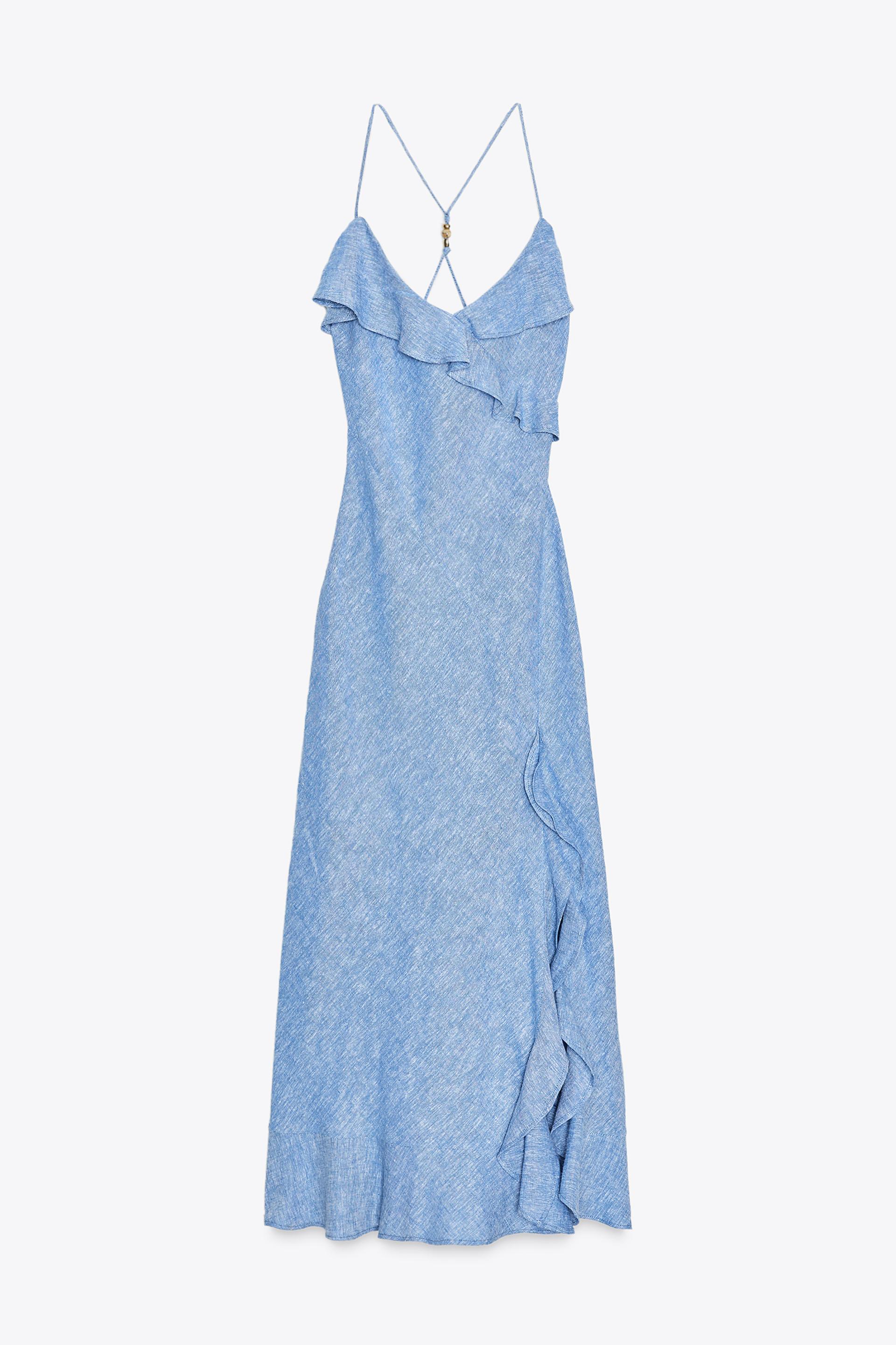 LINEN RUFFLED STRAP DRESS by ZARA