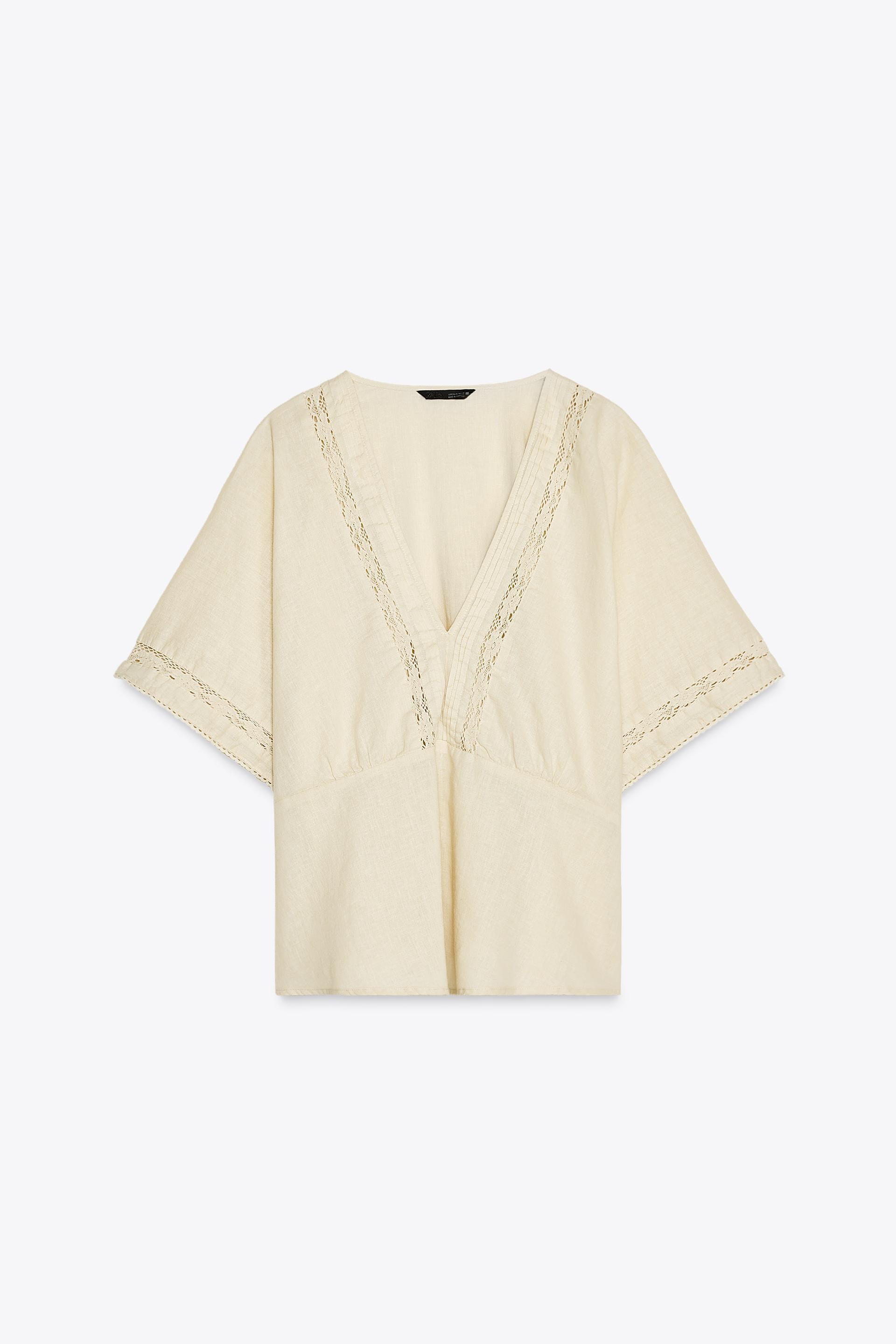 LINEN TOP WITH LACE DETAILS by ZARA