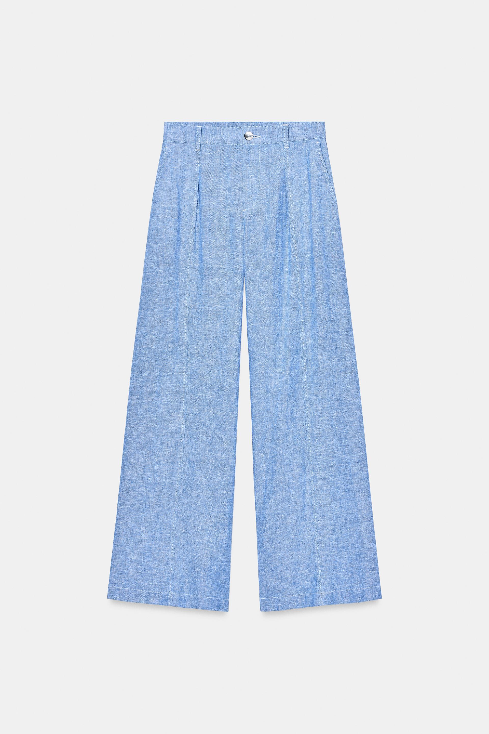 LINEN WIDE LEG PLEATED PANTS by ZARA