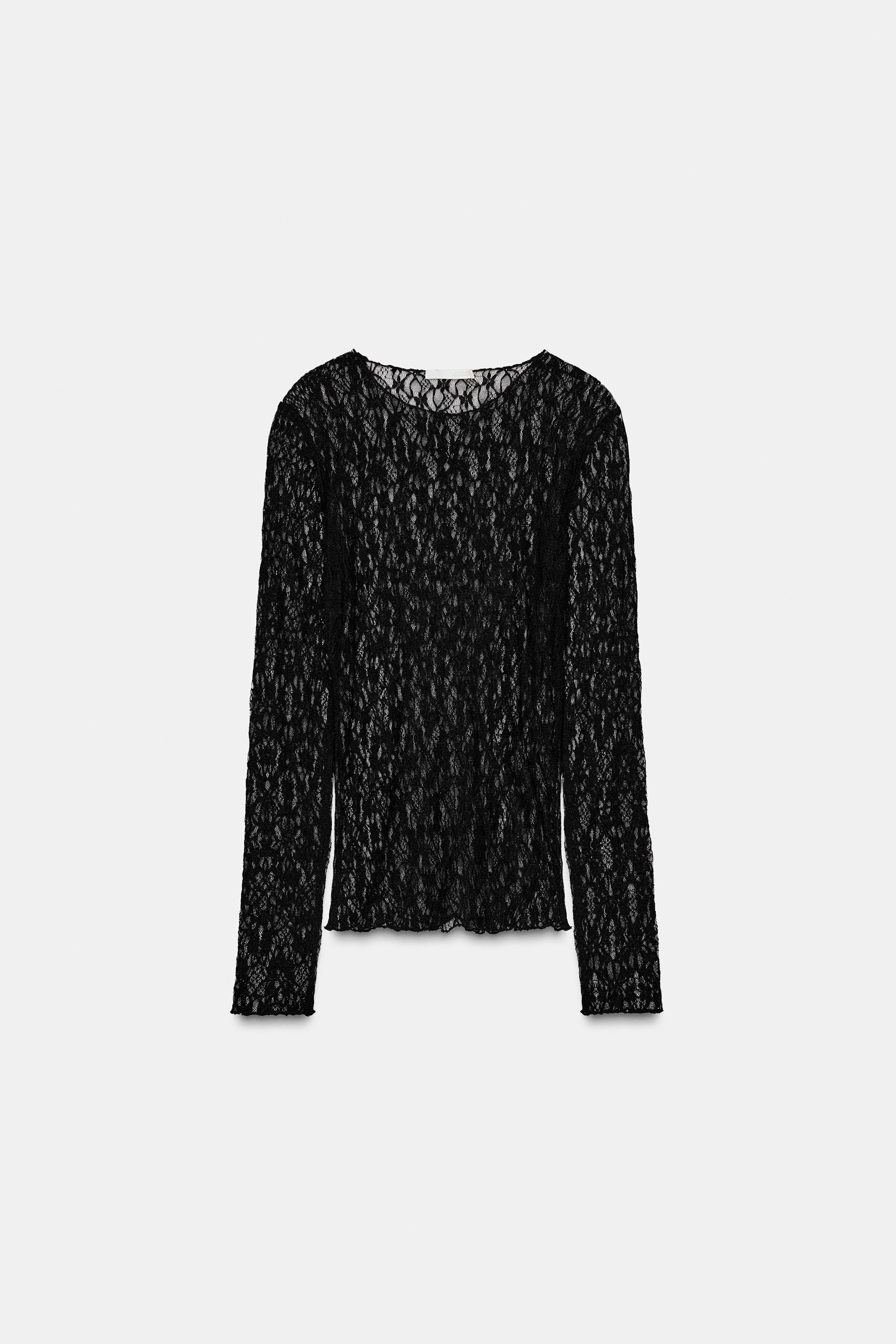 LONG SLEEVE LACE TOP by ZARA