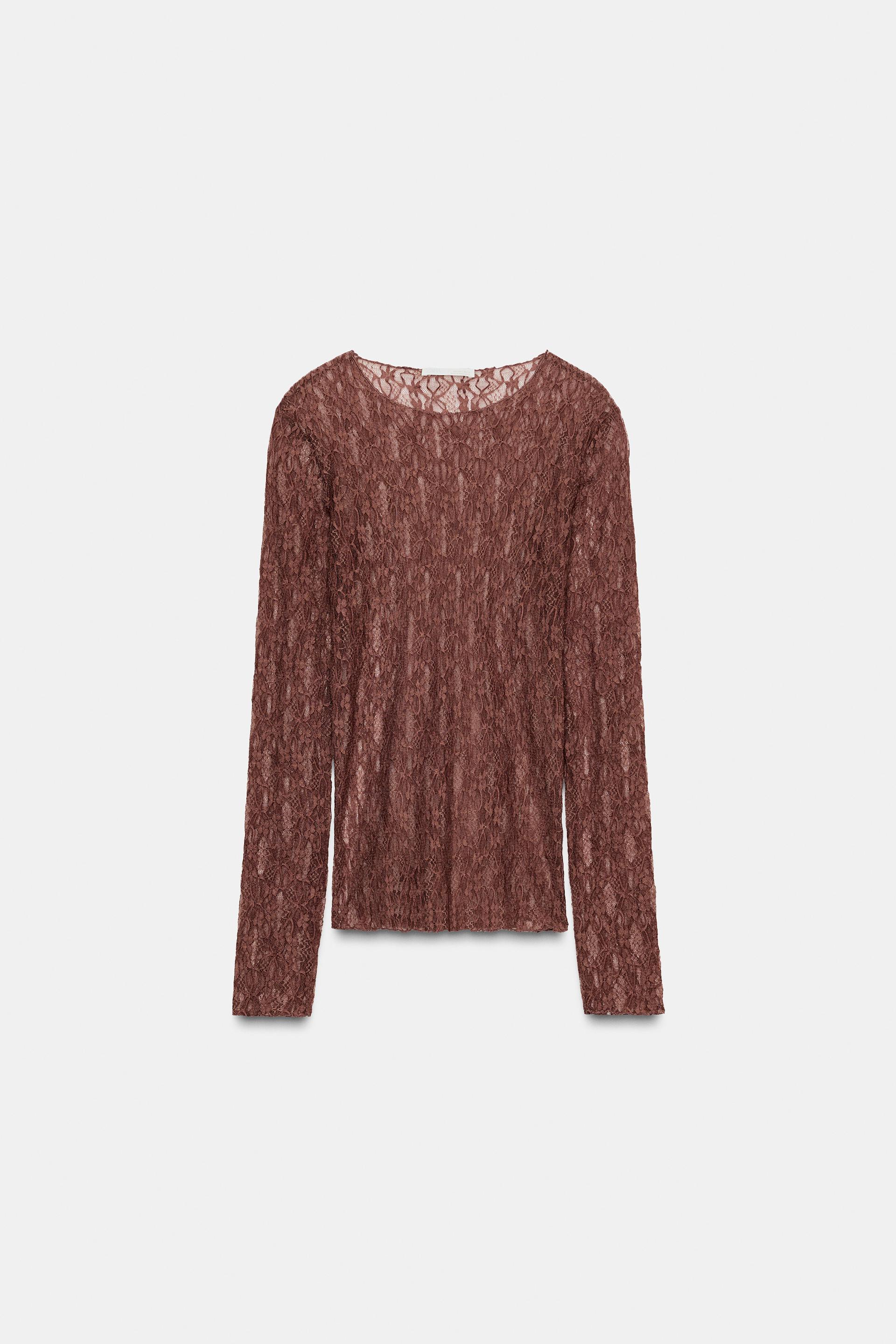 LONG SLEEVE LACE TOP by ZARA