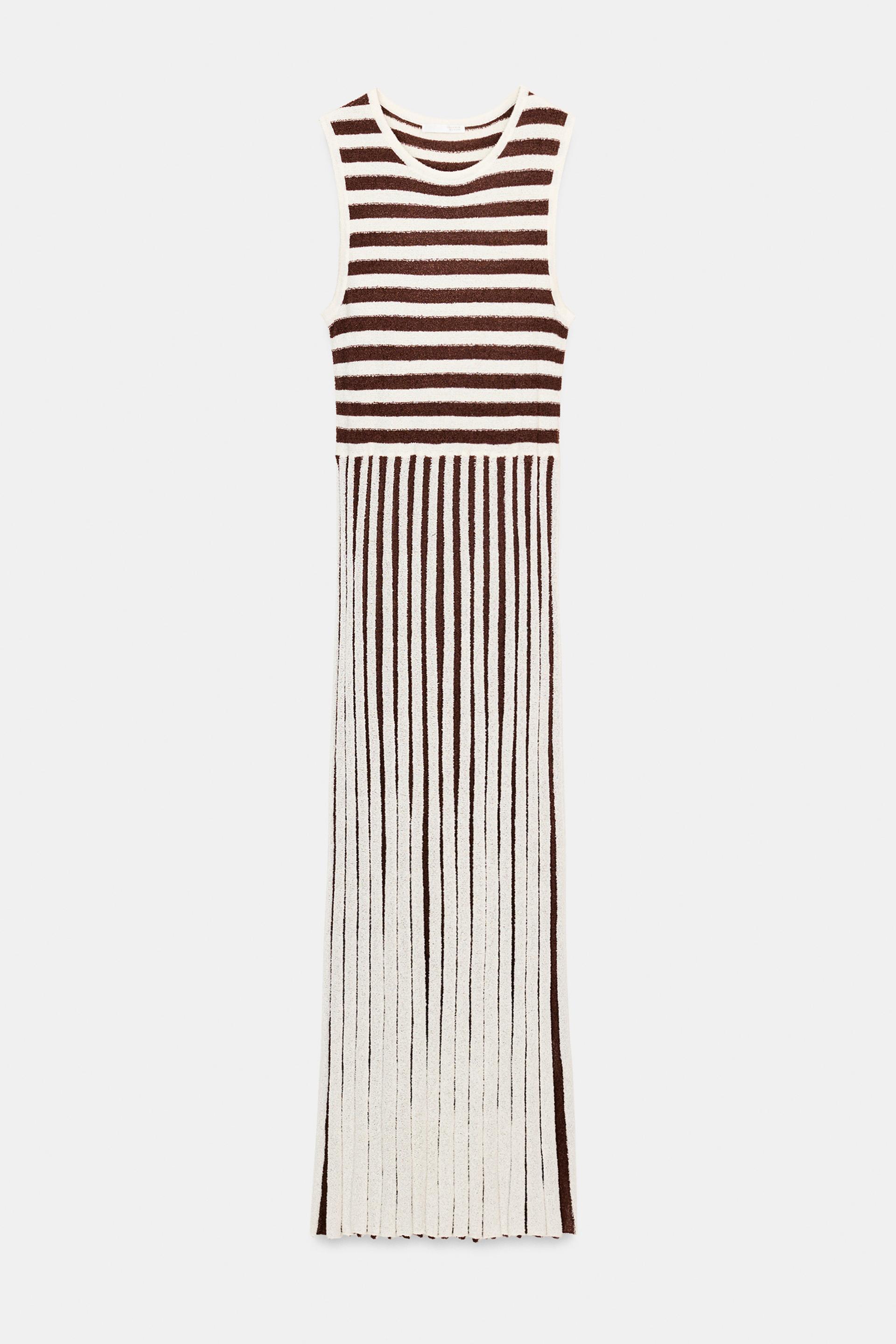 LONG TEXTURED PLEATED STRIPED DRESS by ZARA