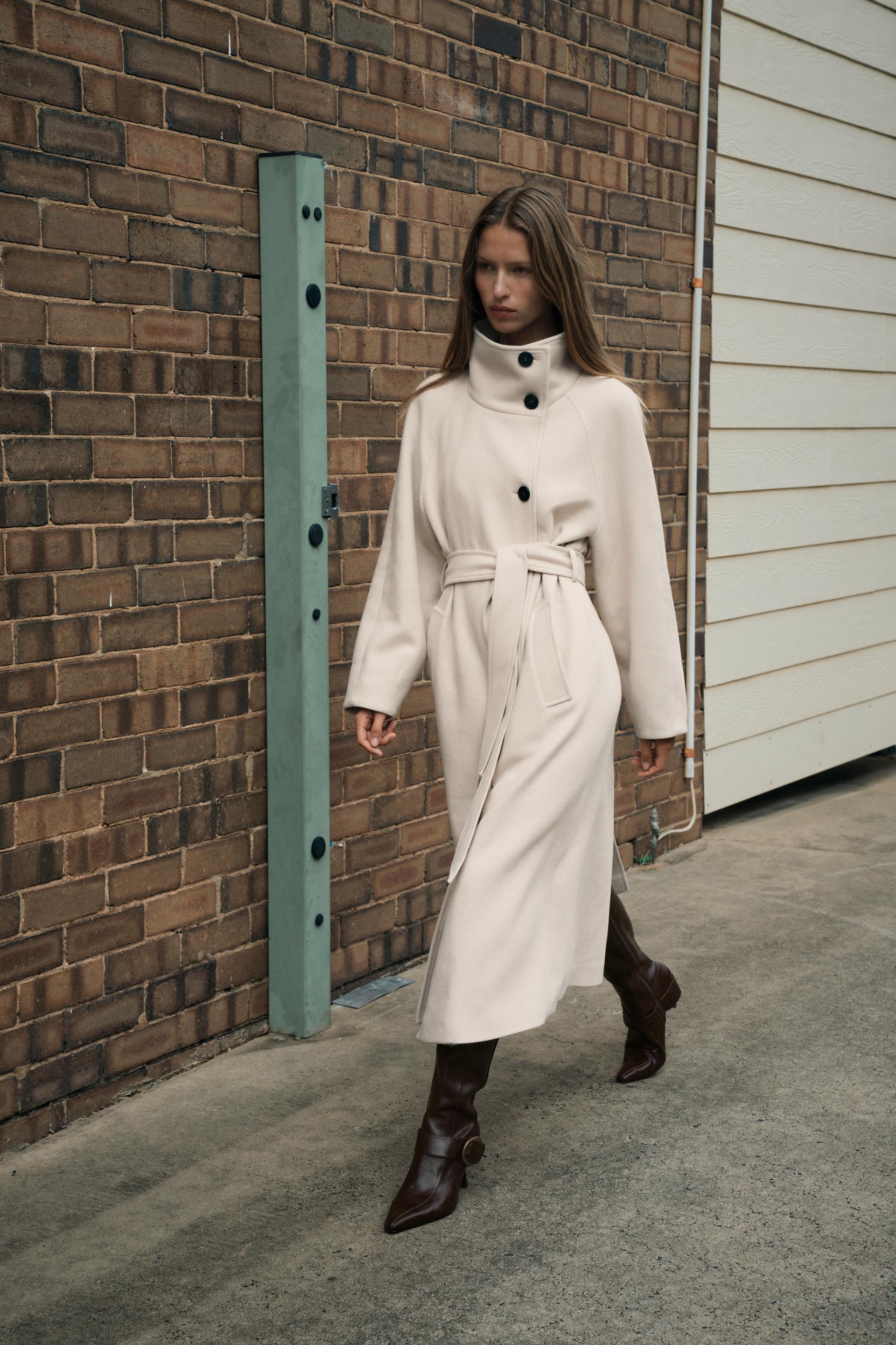 LONG WOOL COAT WITH HIGH NECK by ZARA