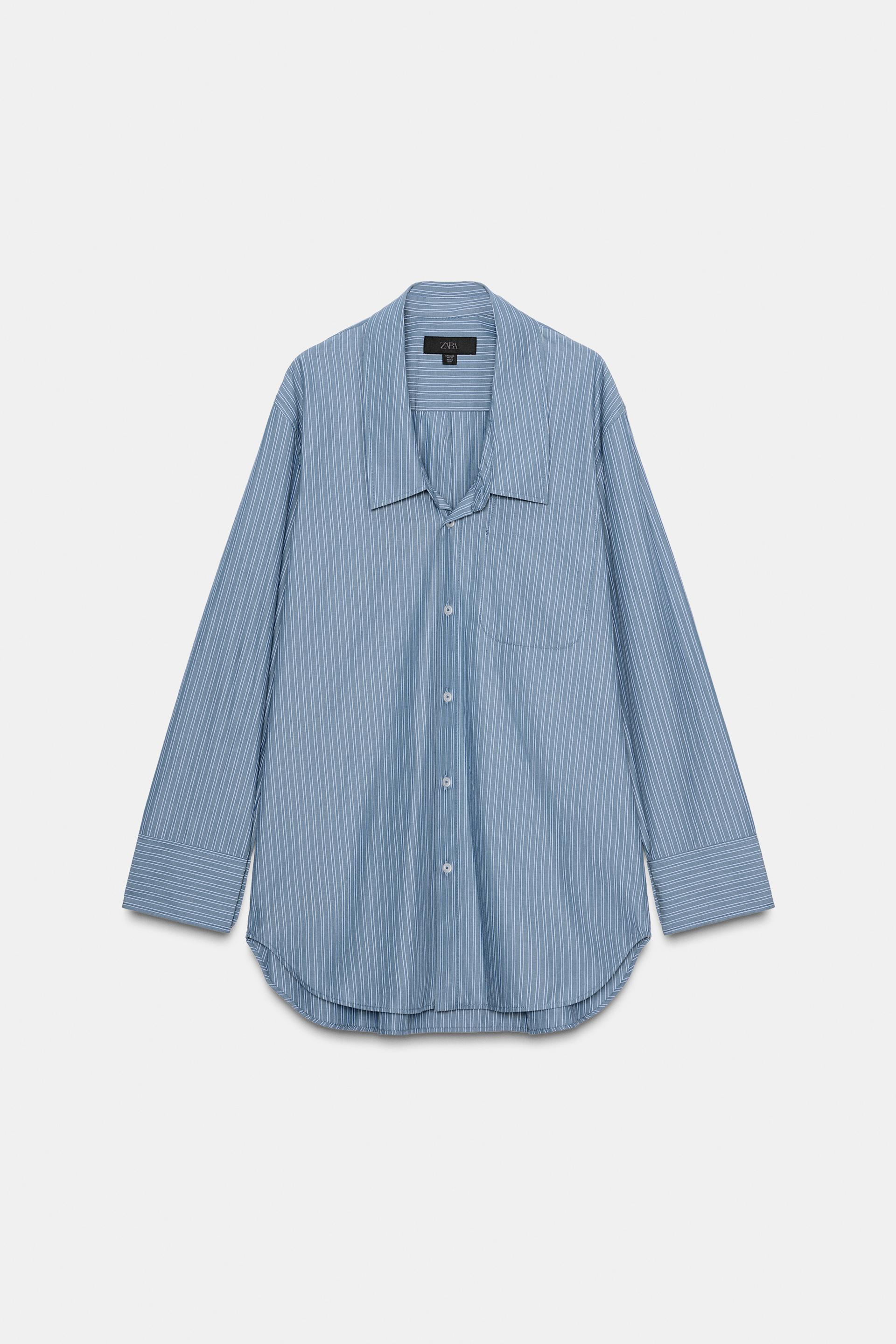 LOW COLLAR STRIPED POPLIN SHIRT by ZARA