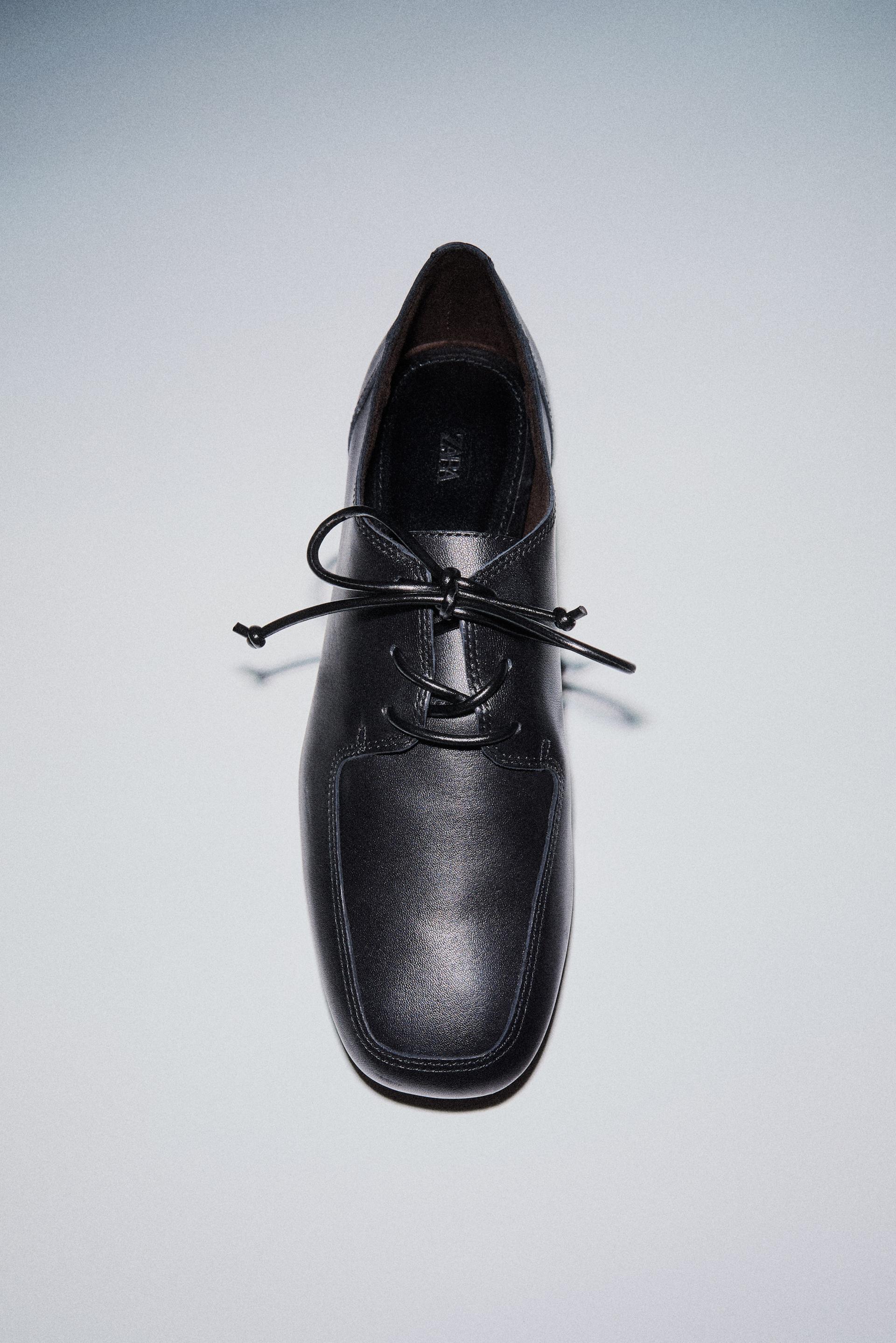 LOW HEEL LEATHER LACE-UP SHOES by ZARA