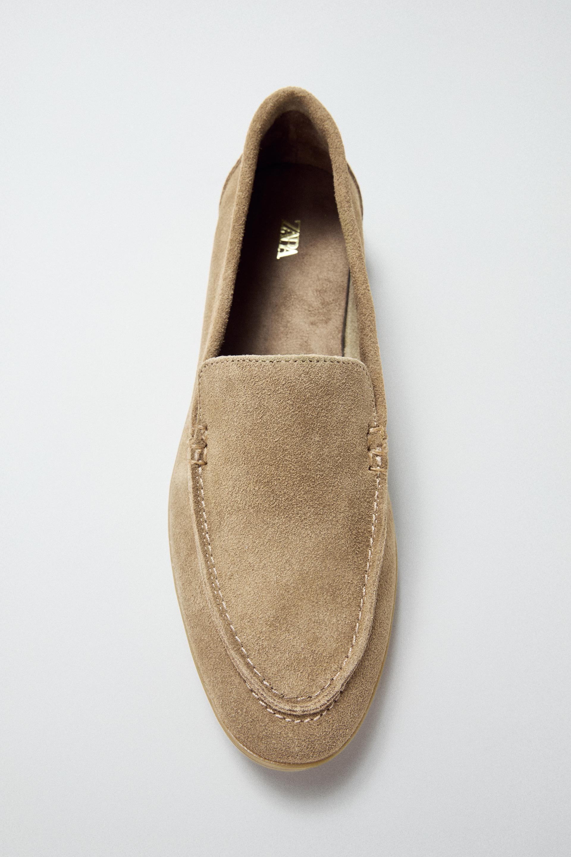LOW HEEL SPLIT LEATHER LOAFERS by ZARA