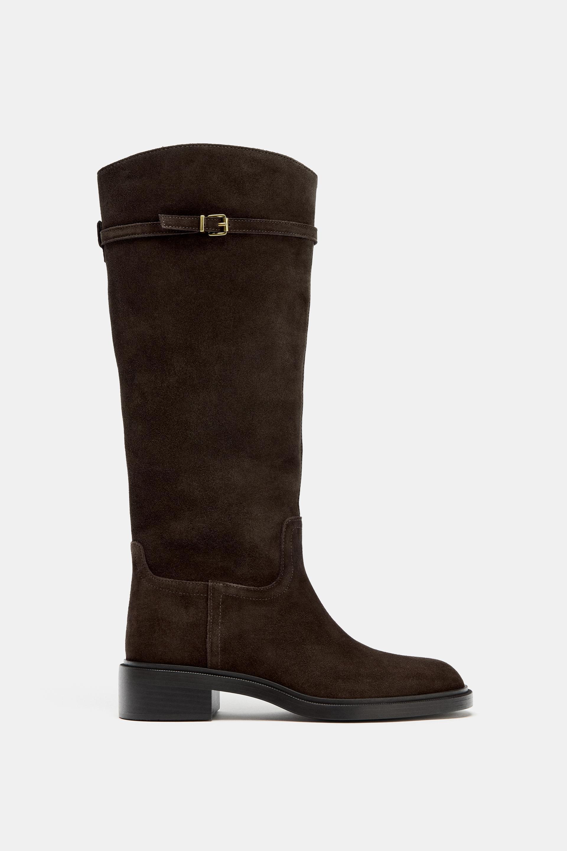 LOW HEELED EQUESTRIAN SPLIT LEATHER BOOTS by ZARA