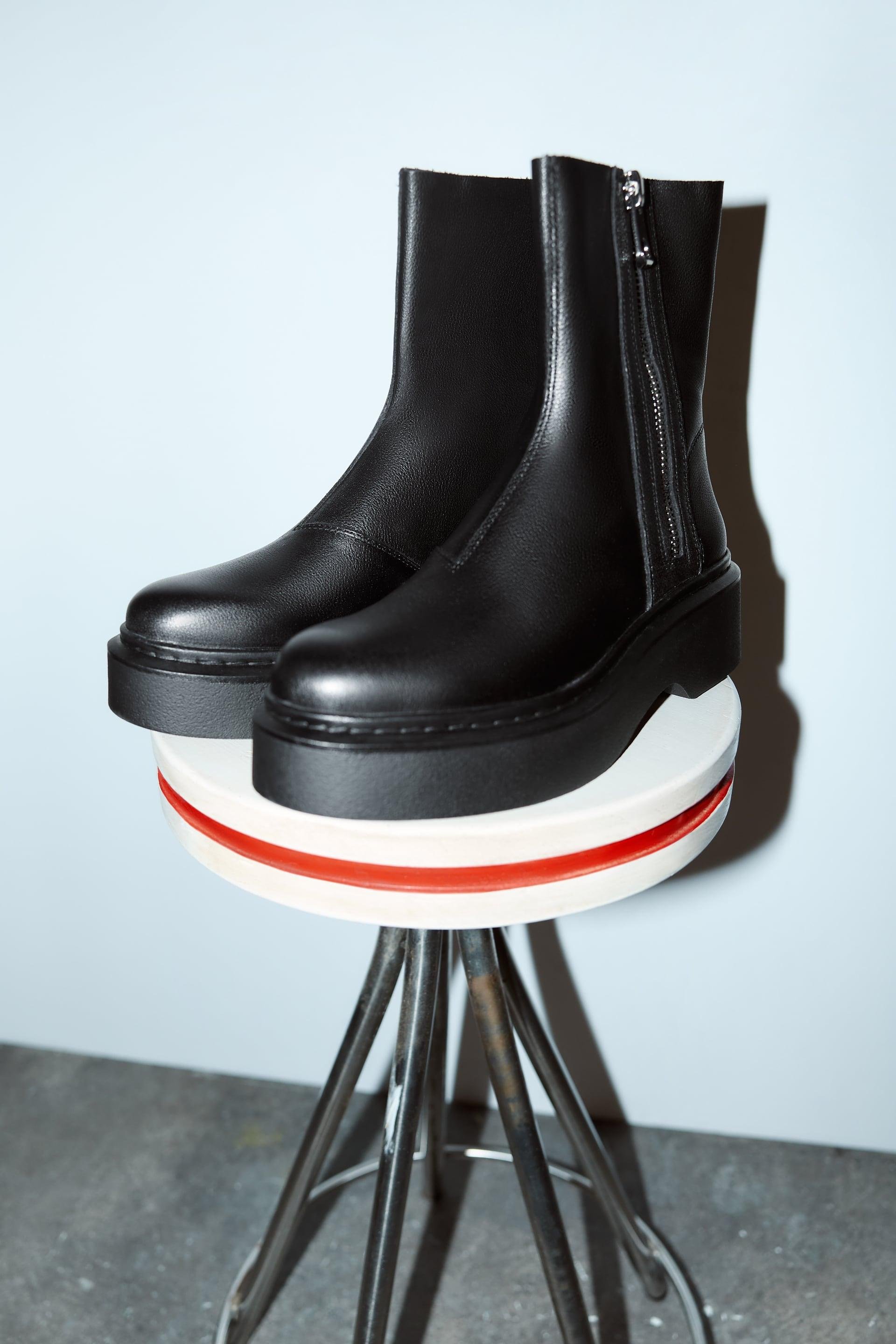 LOW HEELED LEATHER ANKLE BOOTS WITH ZIPPER by ZARA