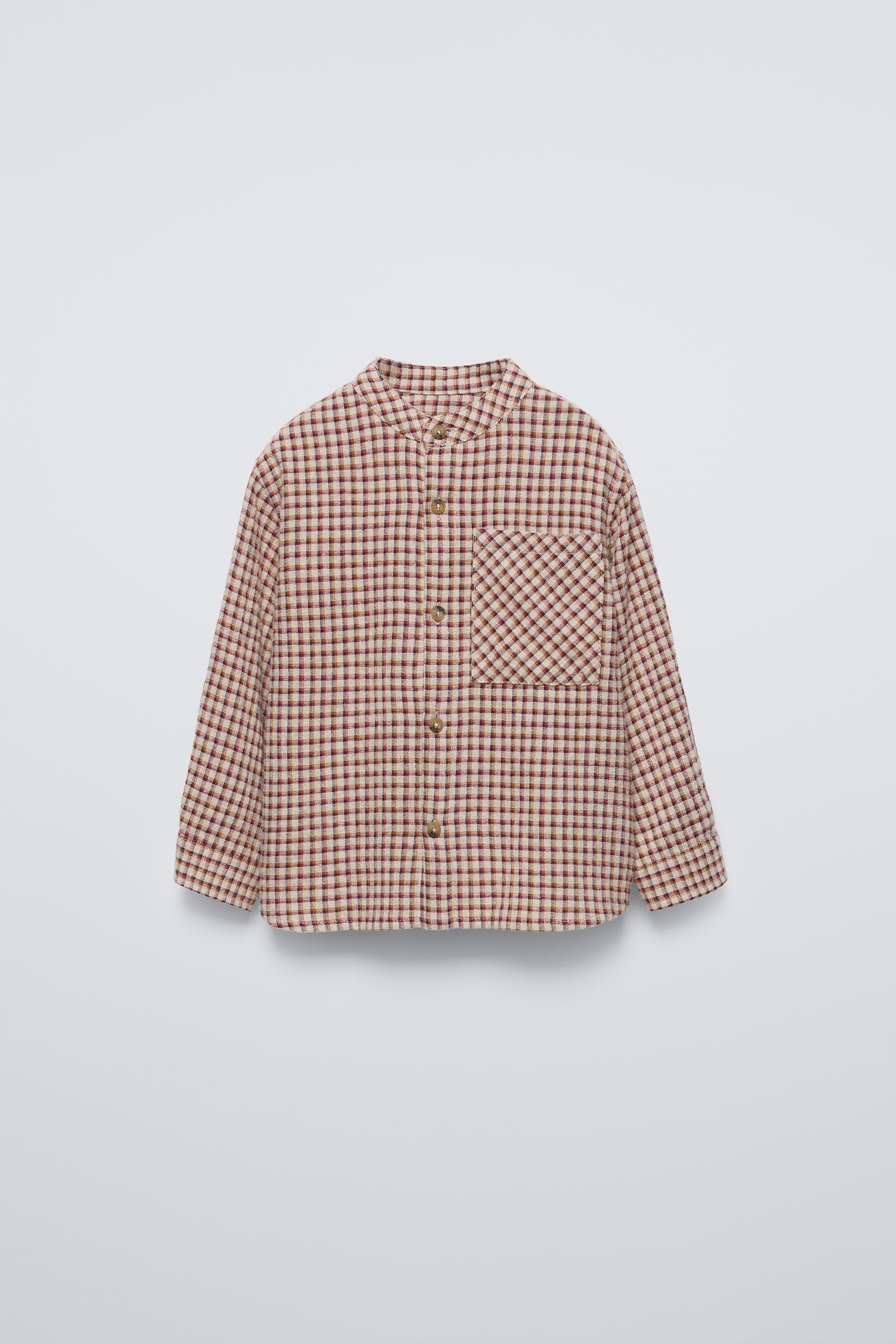 MANDARIN COLLAR PLAID SHIRT by ZARA