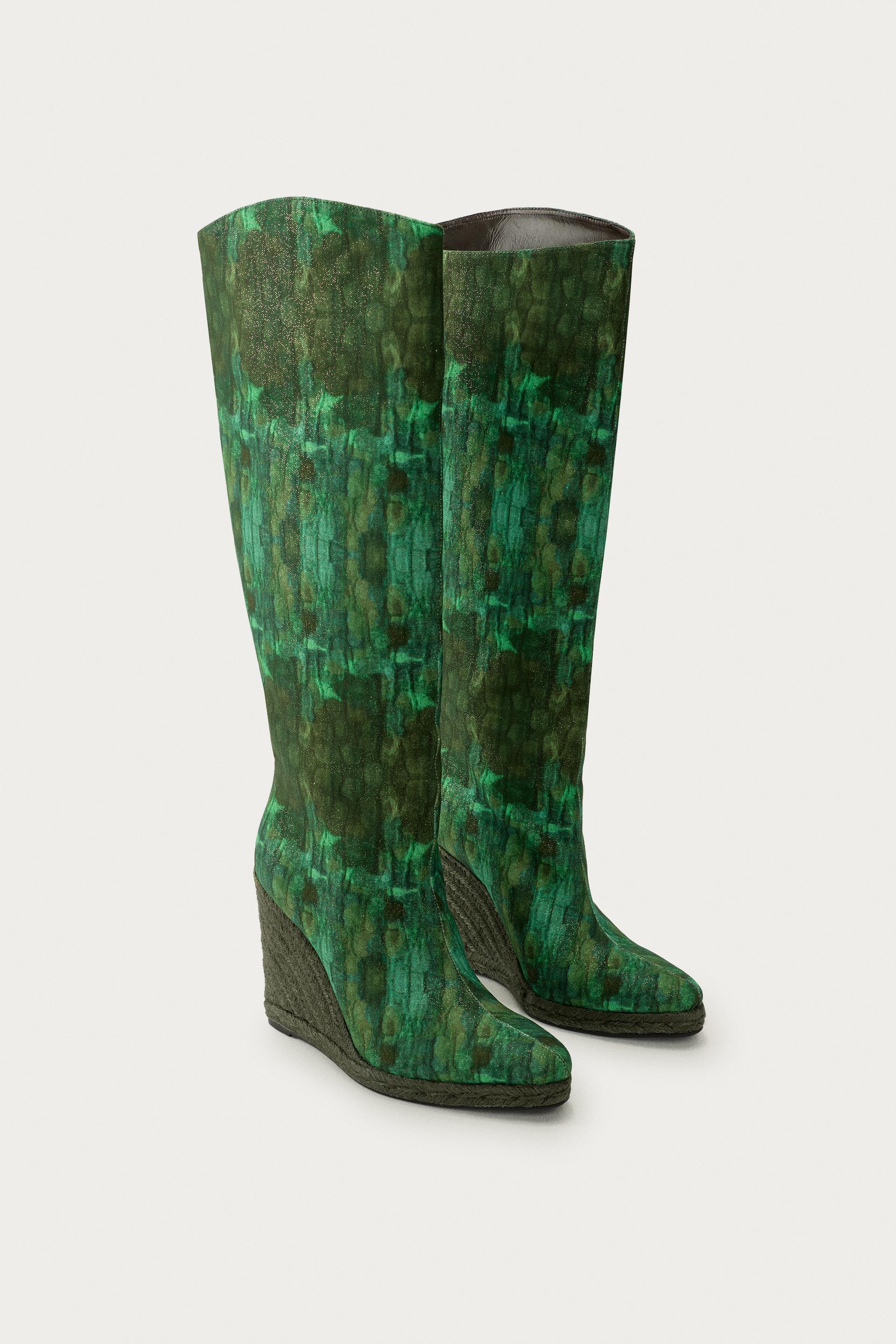 MARISA BERENSON X ZARA PRINTED WEDGE BOOTS by ZARA