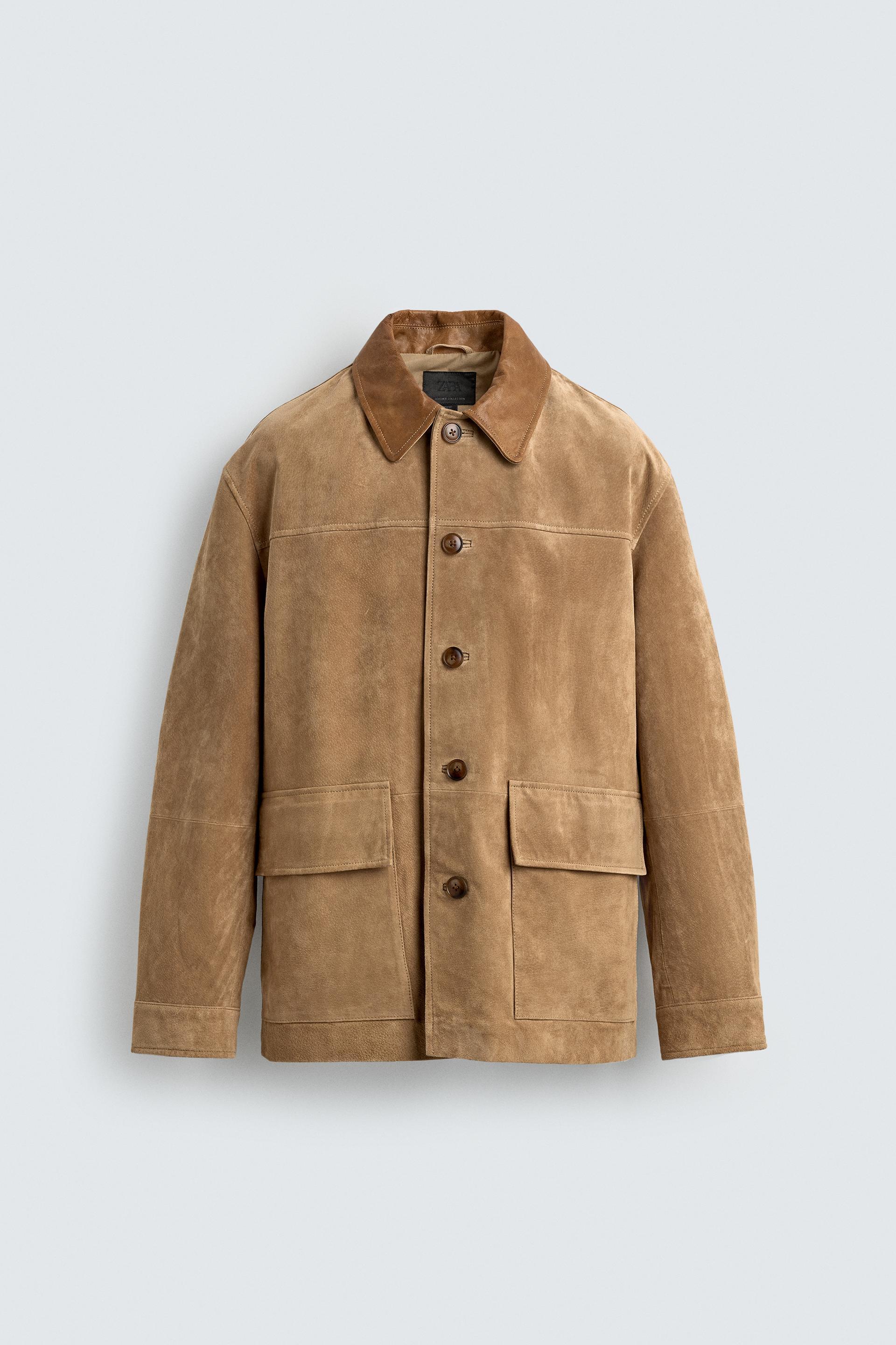 MATCHING COLLAR SUEDE LEATHER JACKET by ZARA