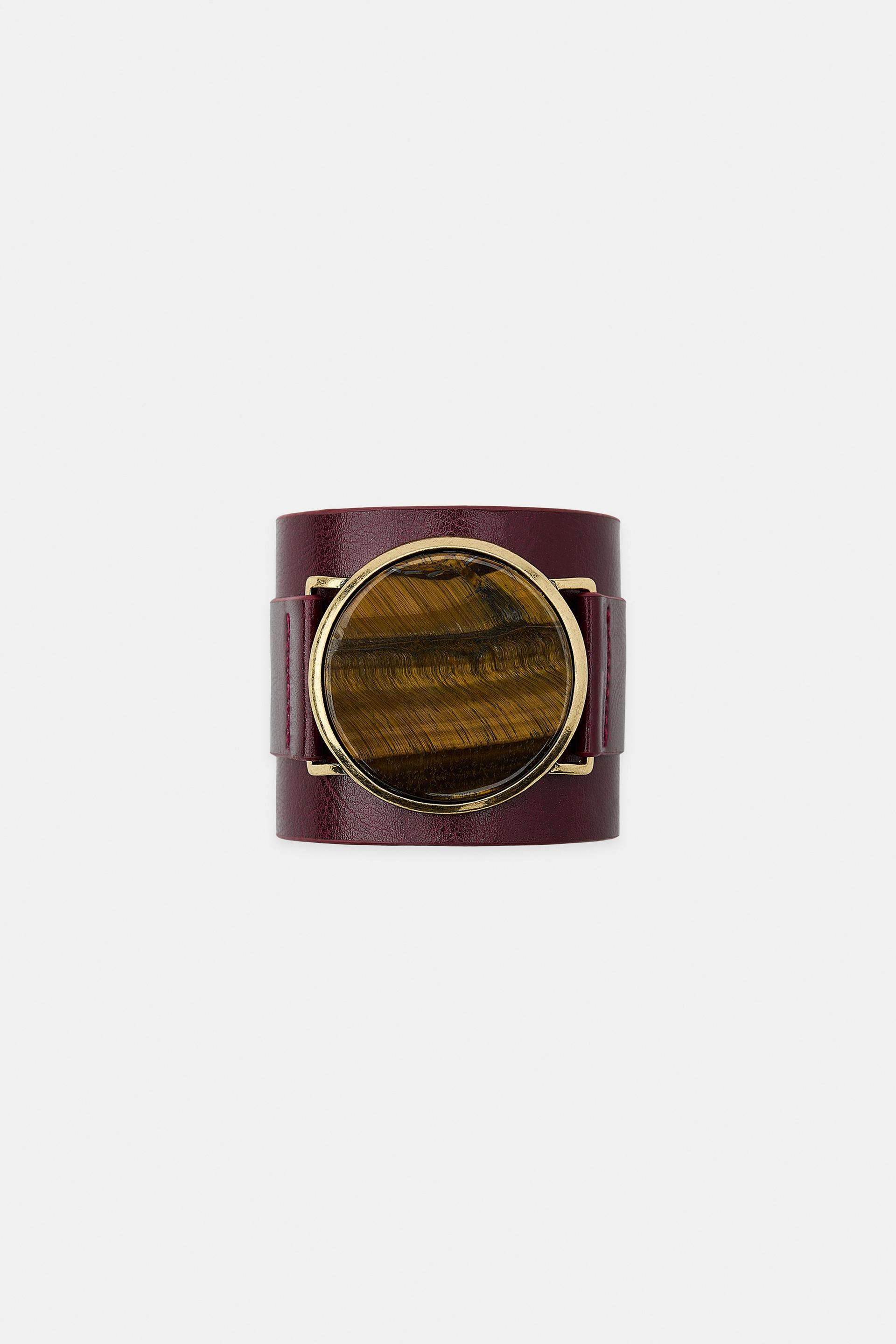 MAXI RIGID LEATHER STONE BRACELET by ZARA