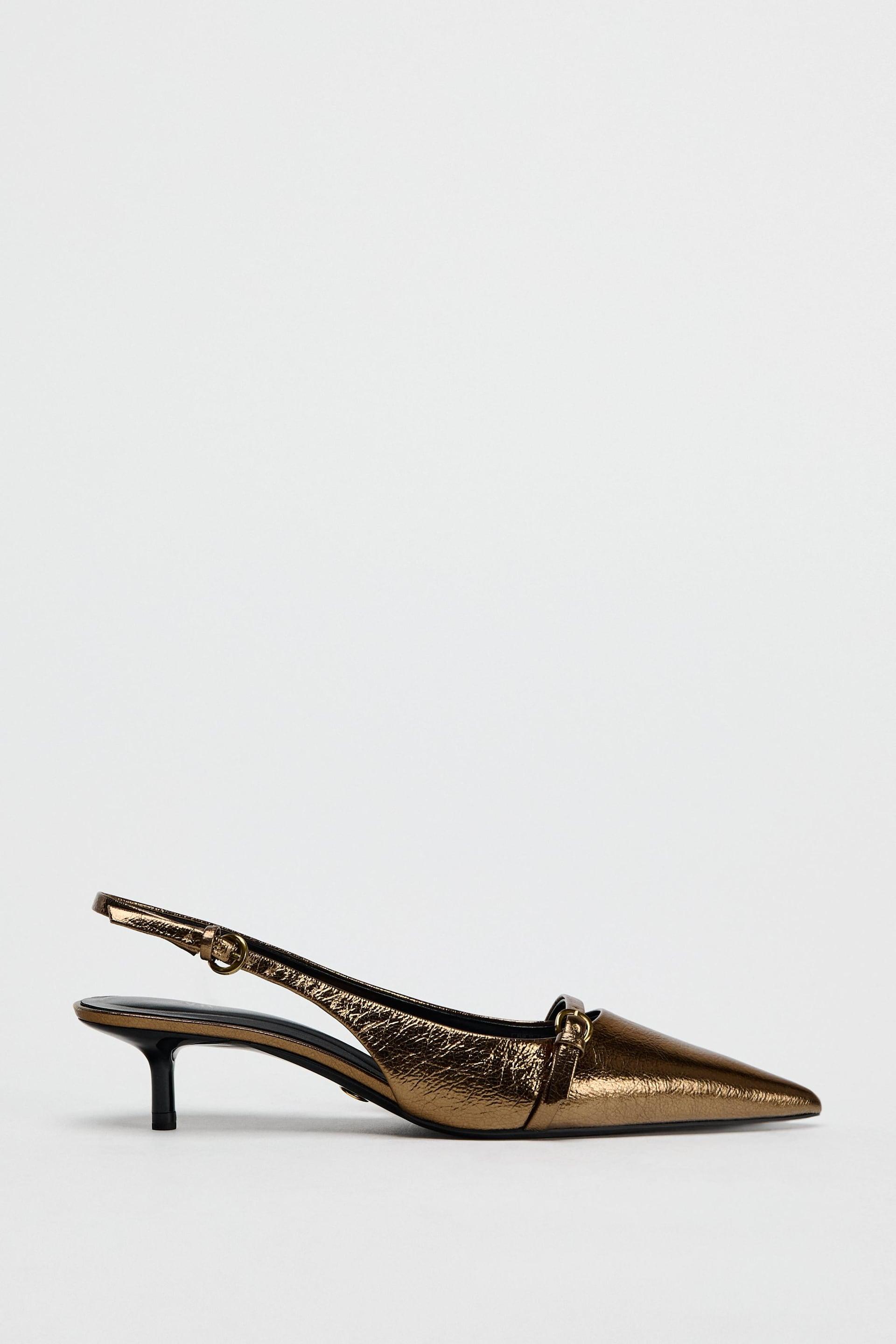 METALLIC EFFECT SLING BACK KITTEN HEELS by ZARA