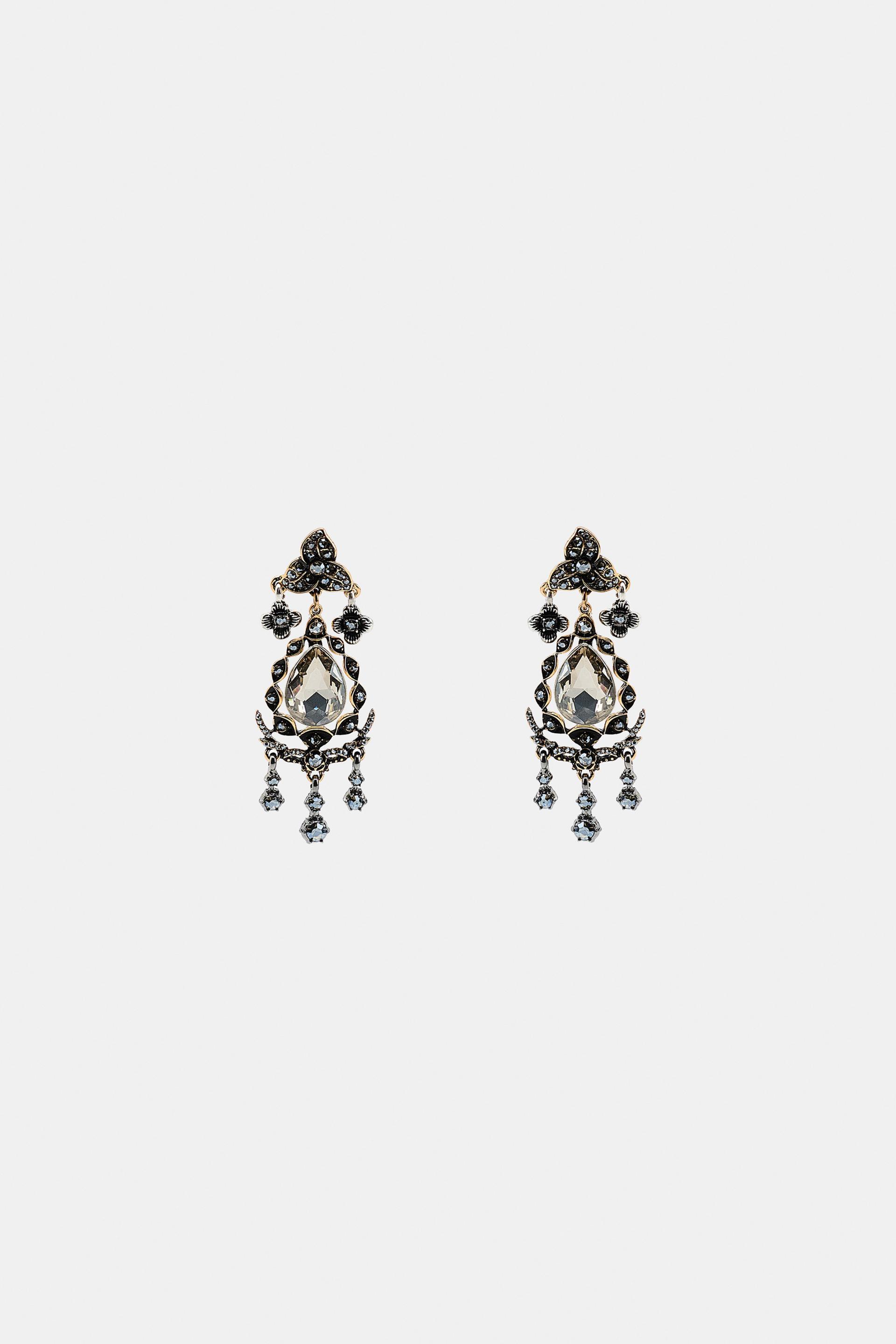 METALLIC FLOWER JEWEL EARRINGS by ZARA