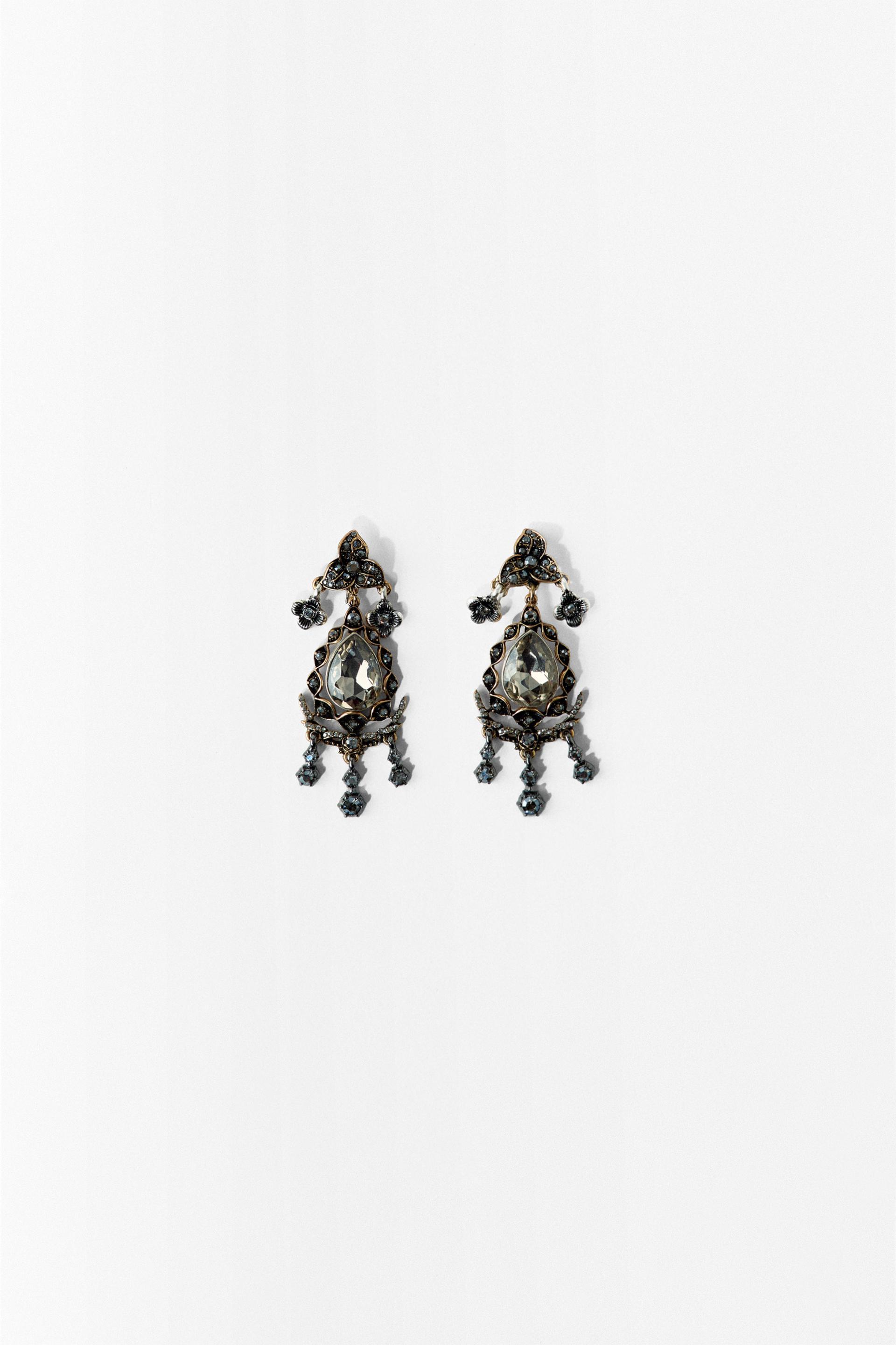 METALLIC FLOWER JEWEL EARRINGS by ZARA