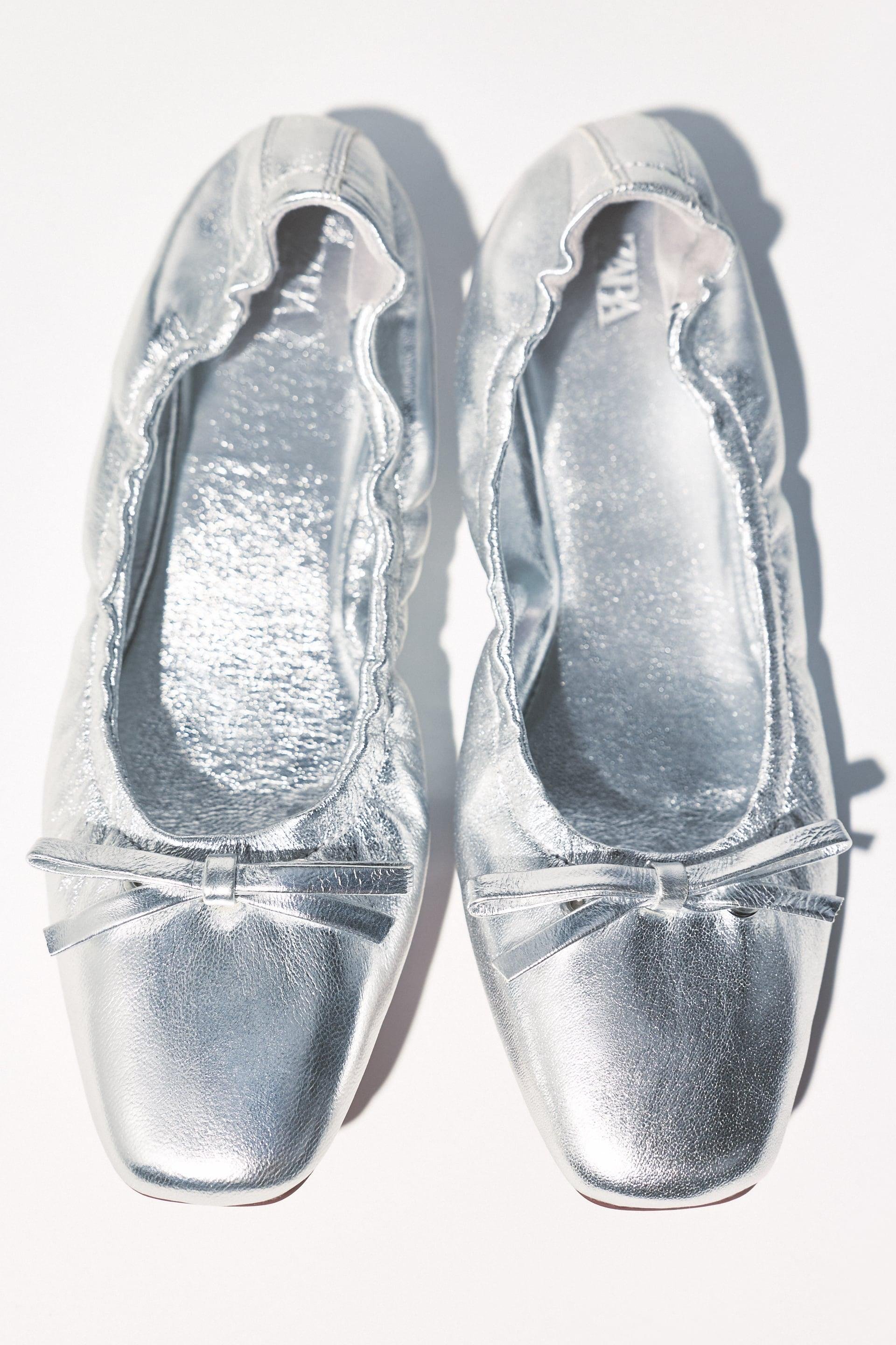 METALLIC GATHERED BALLET FLATS WITH BOW by ZARA