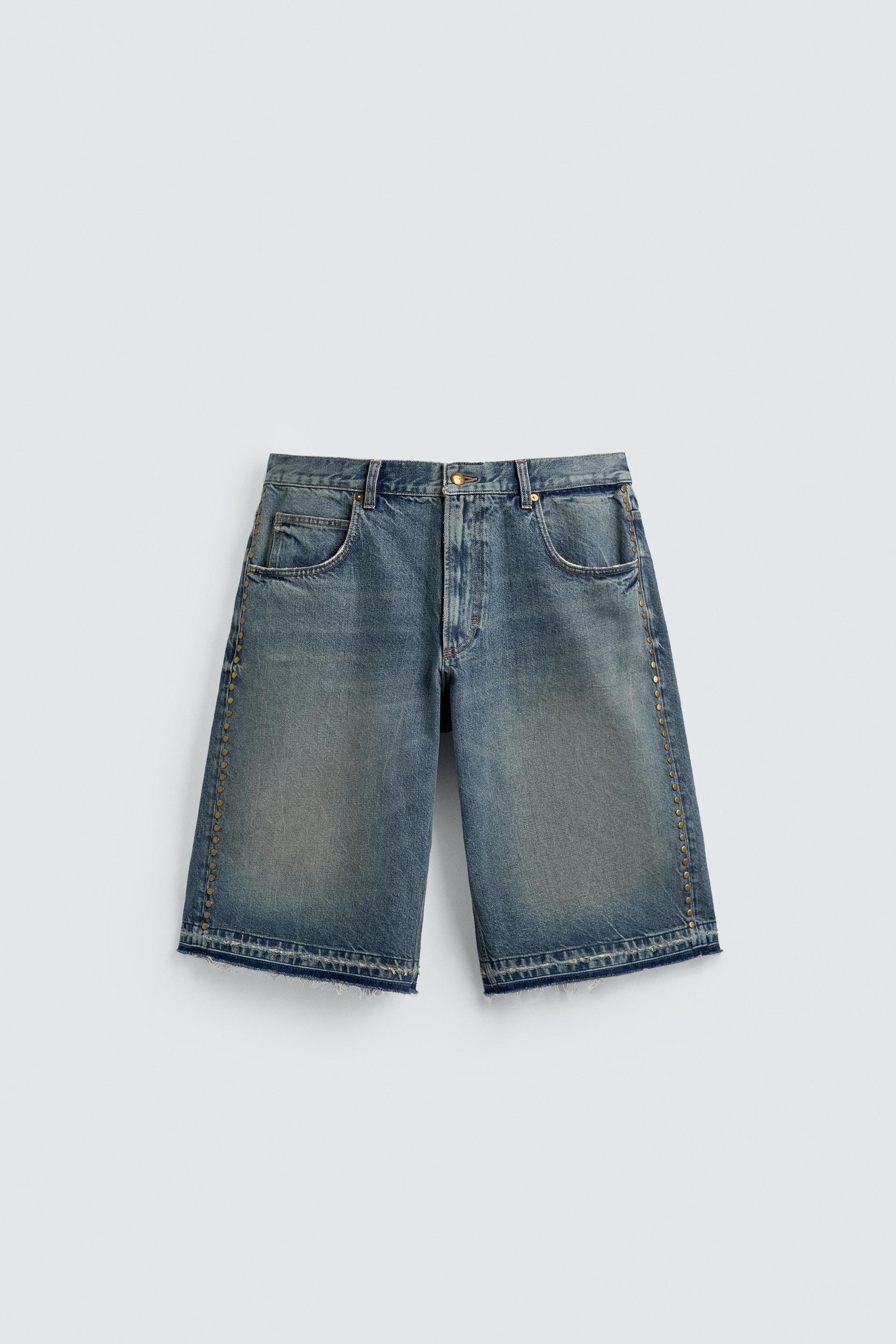 METALLIC STUD BAGGY FIT DENIM SHORTS by ZARA