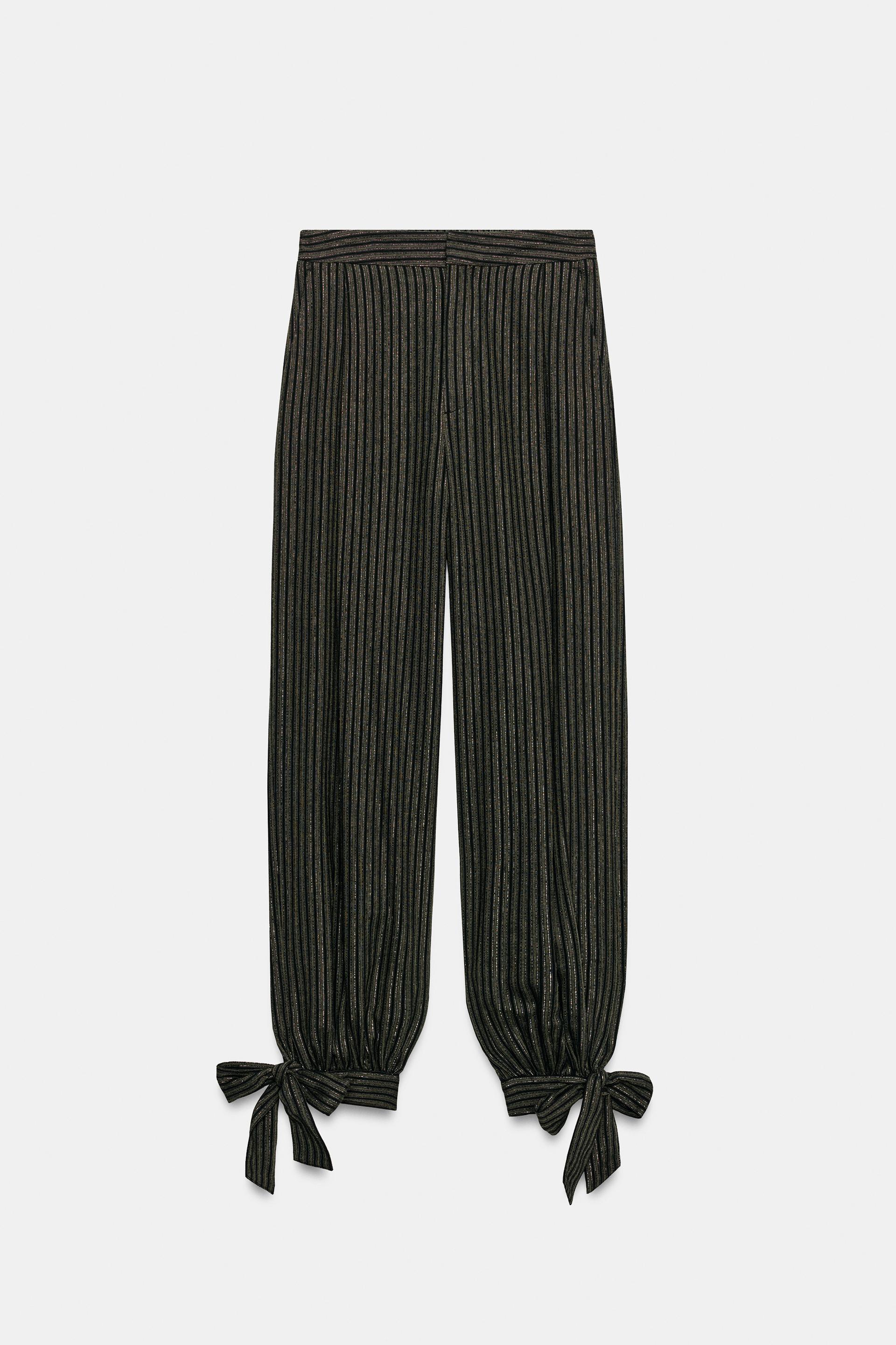METALLIC THREAD TIE BLOWOUT PANTS by ZARA