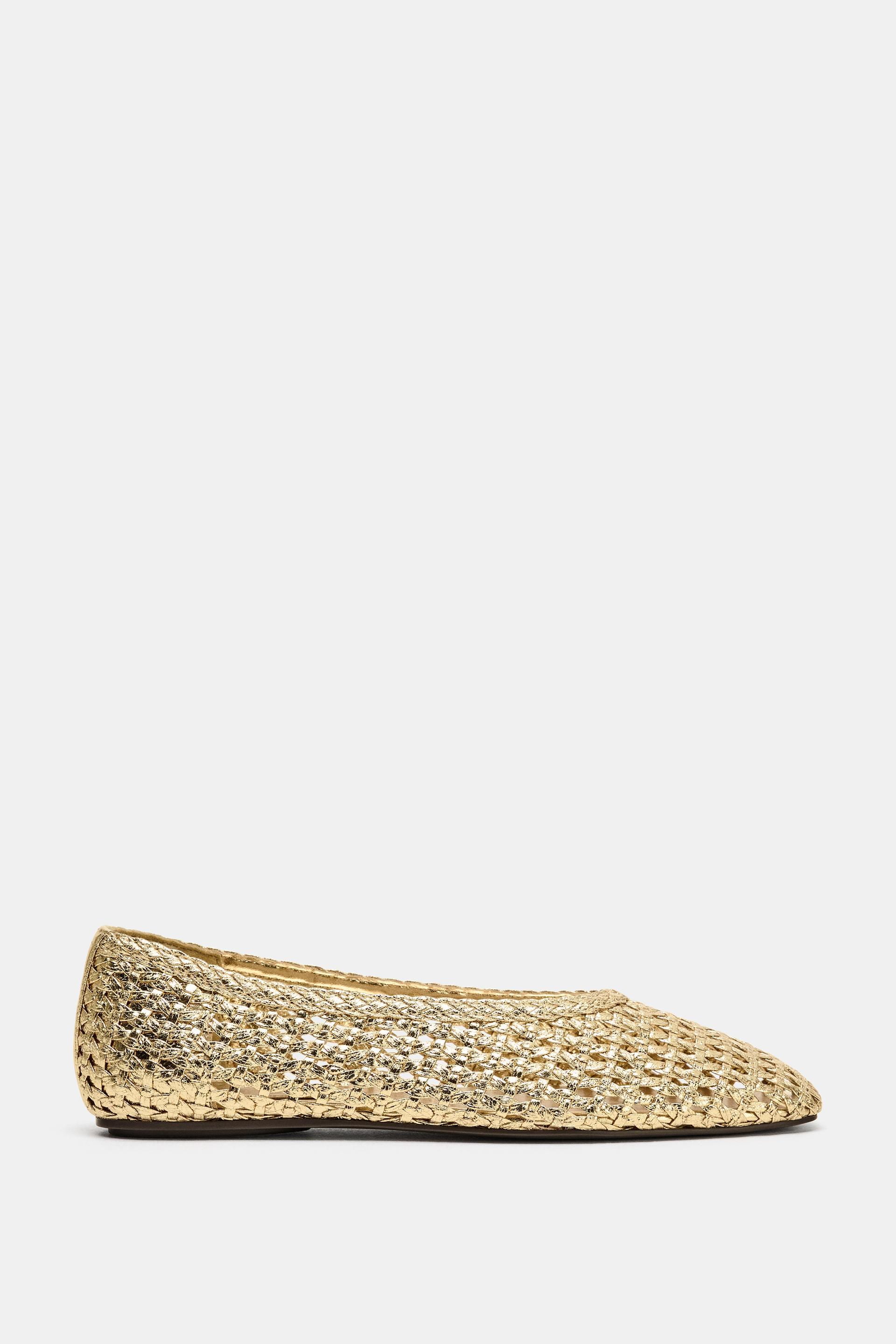 METALLIC WOVEN EFFECT BALLET FLATS by ZARA