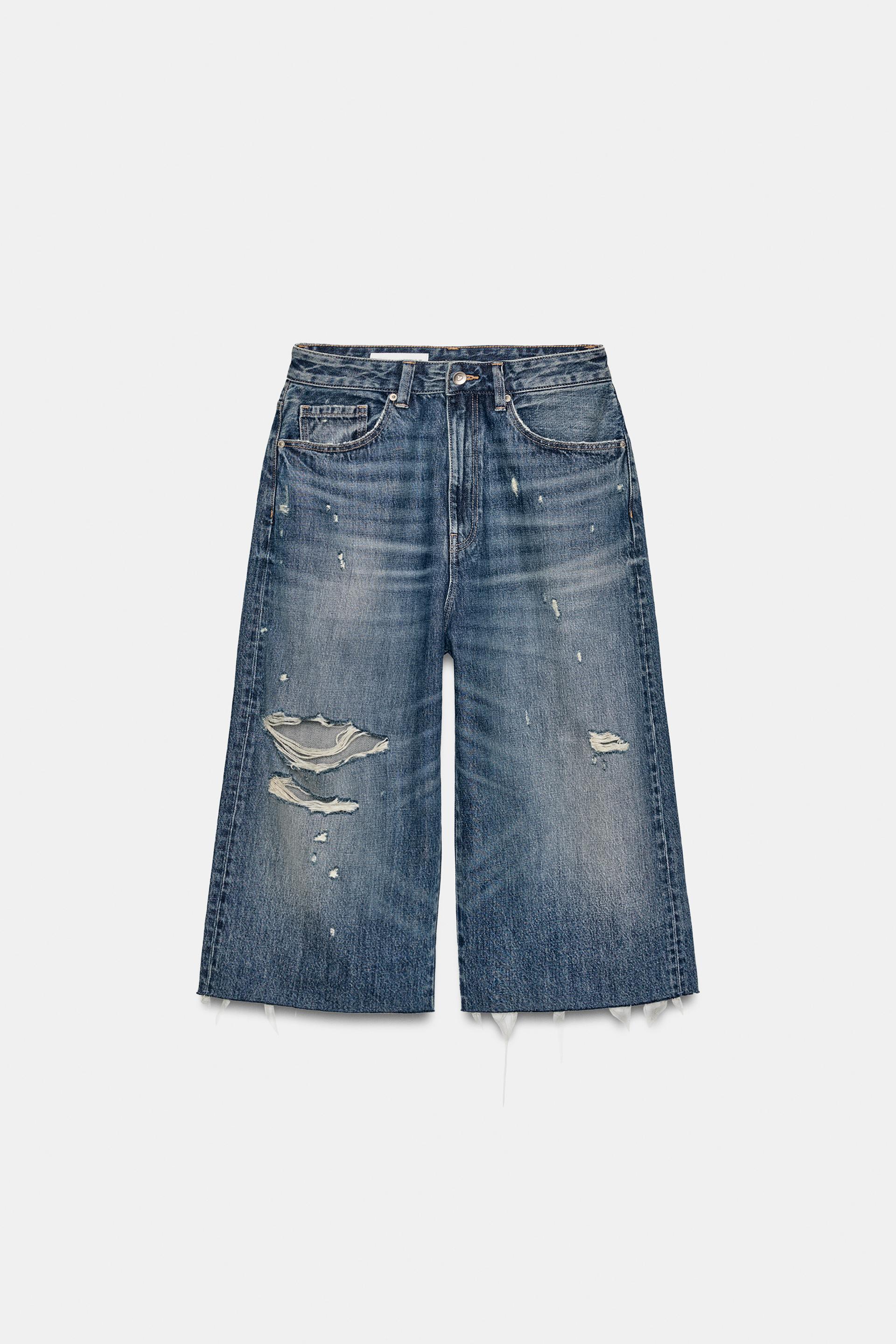 MID-RISE RIPPED DENIM JORTS by ZARA