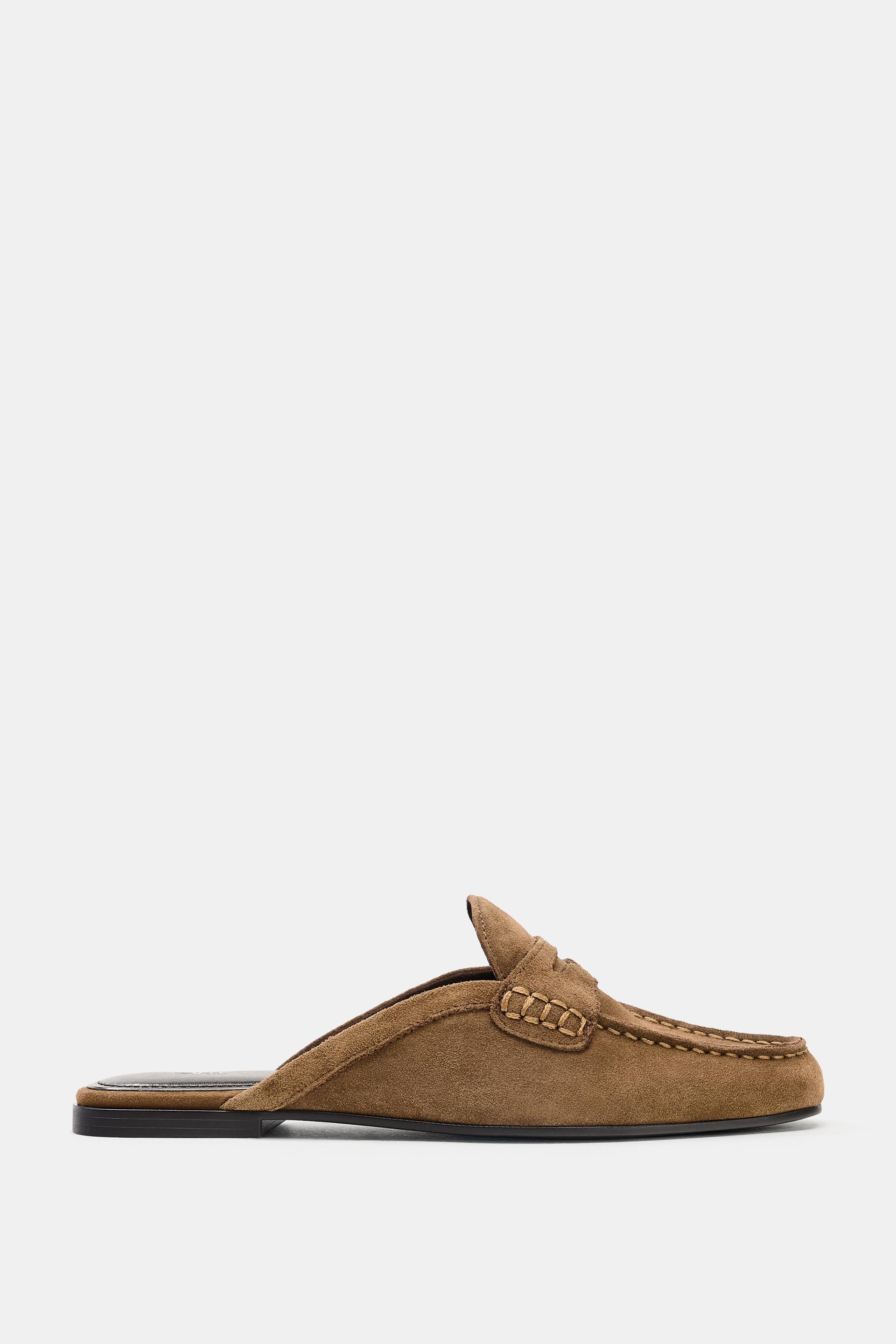 OPEN BACK SPLIT SUEDE LOAFERS by ZARA