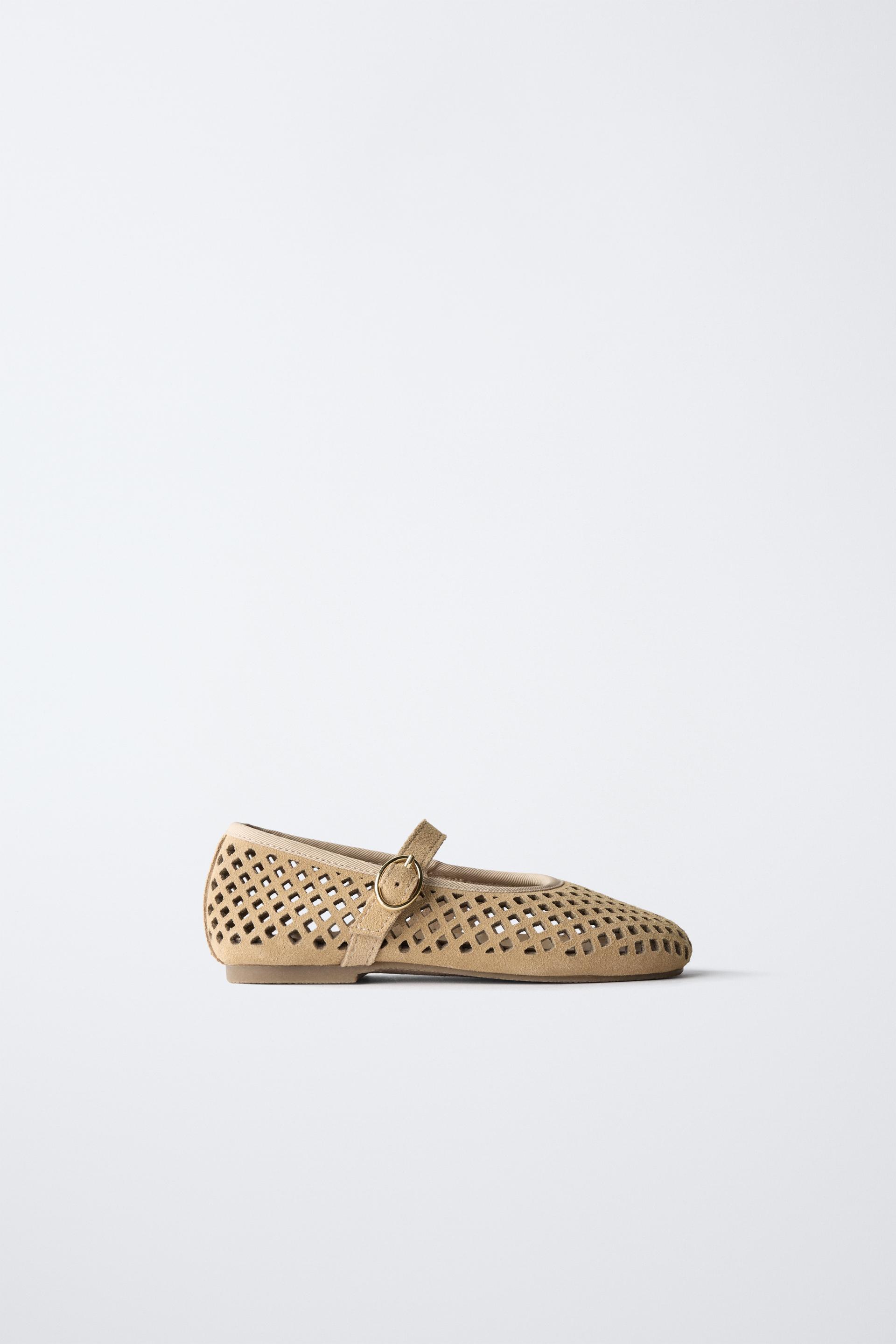 OPENWORK LEATHER BALLET FLATS by ZARA