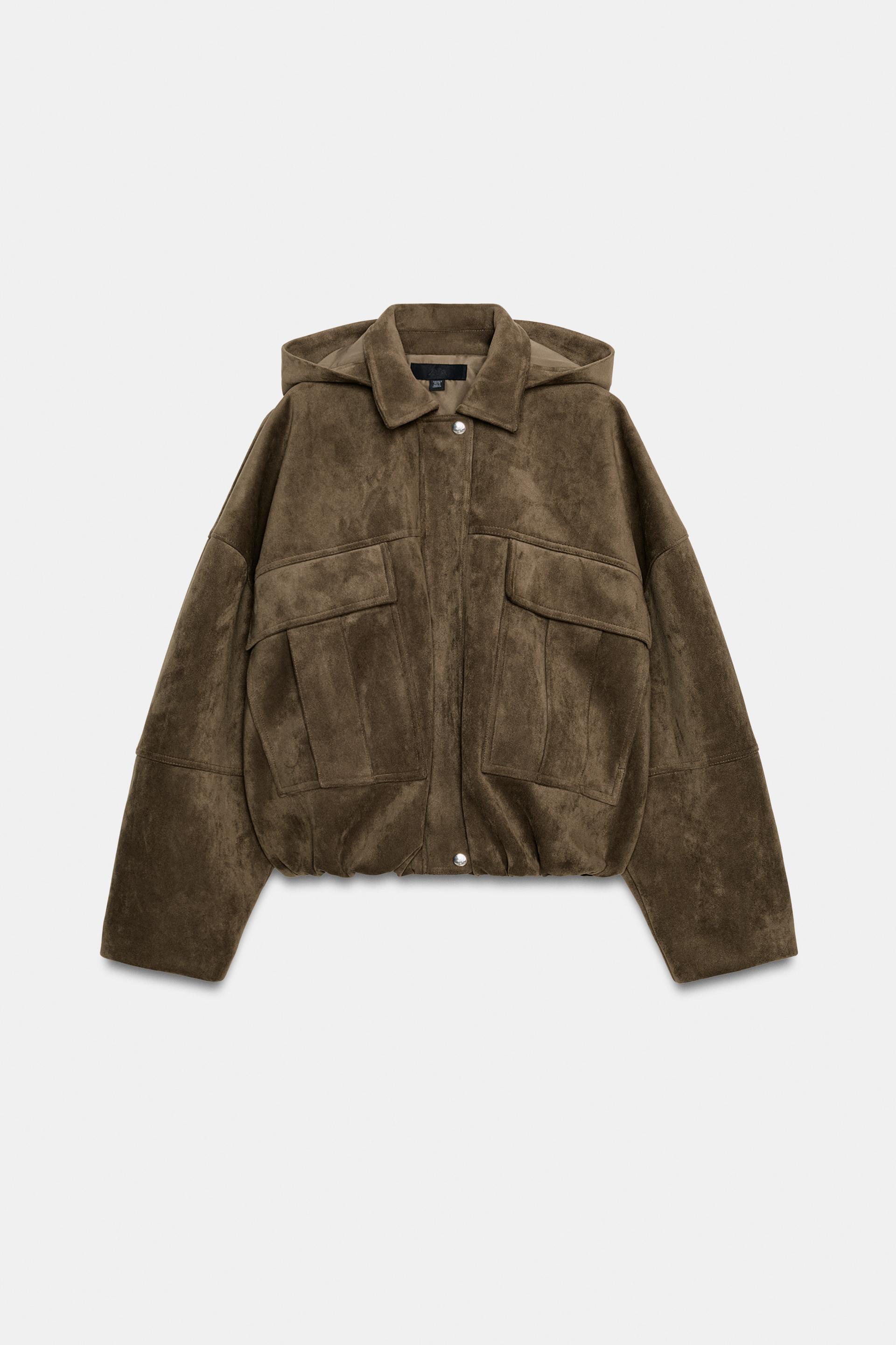 OVERSIZED FAUX SUEDE HOODED BOMBER JACKET by ZARA