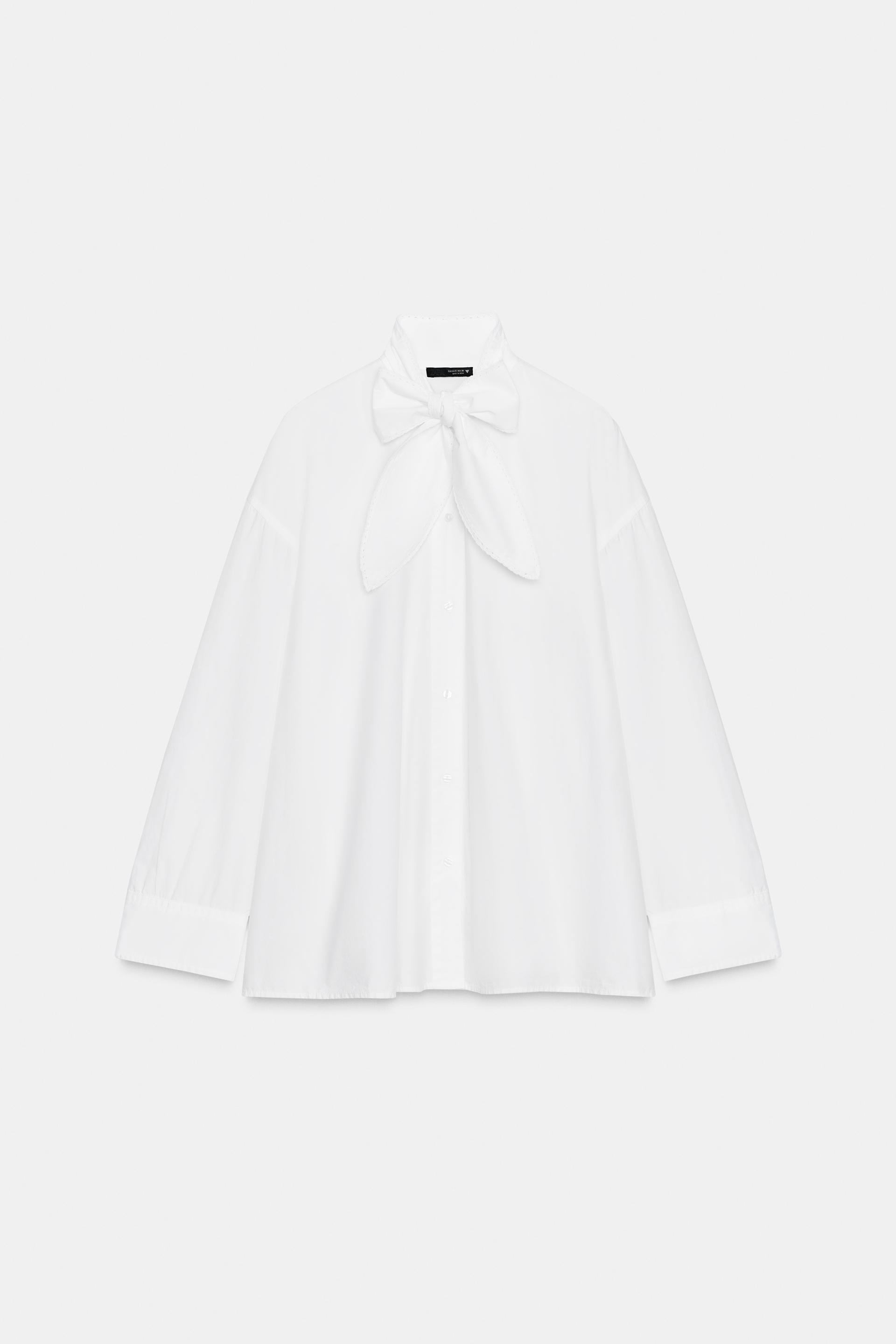 OVERSIZED POPLIN SHIRT WITH LACE TIE by ZARA