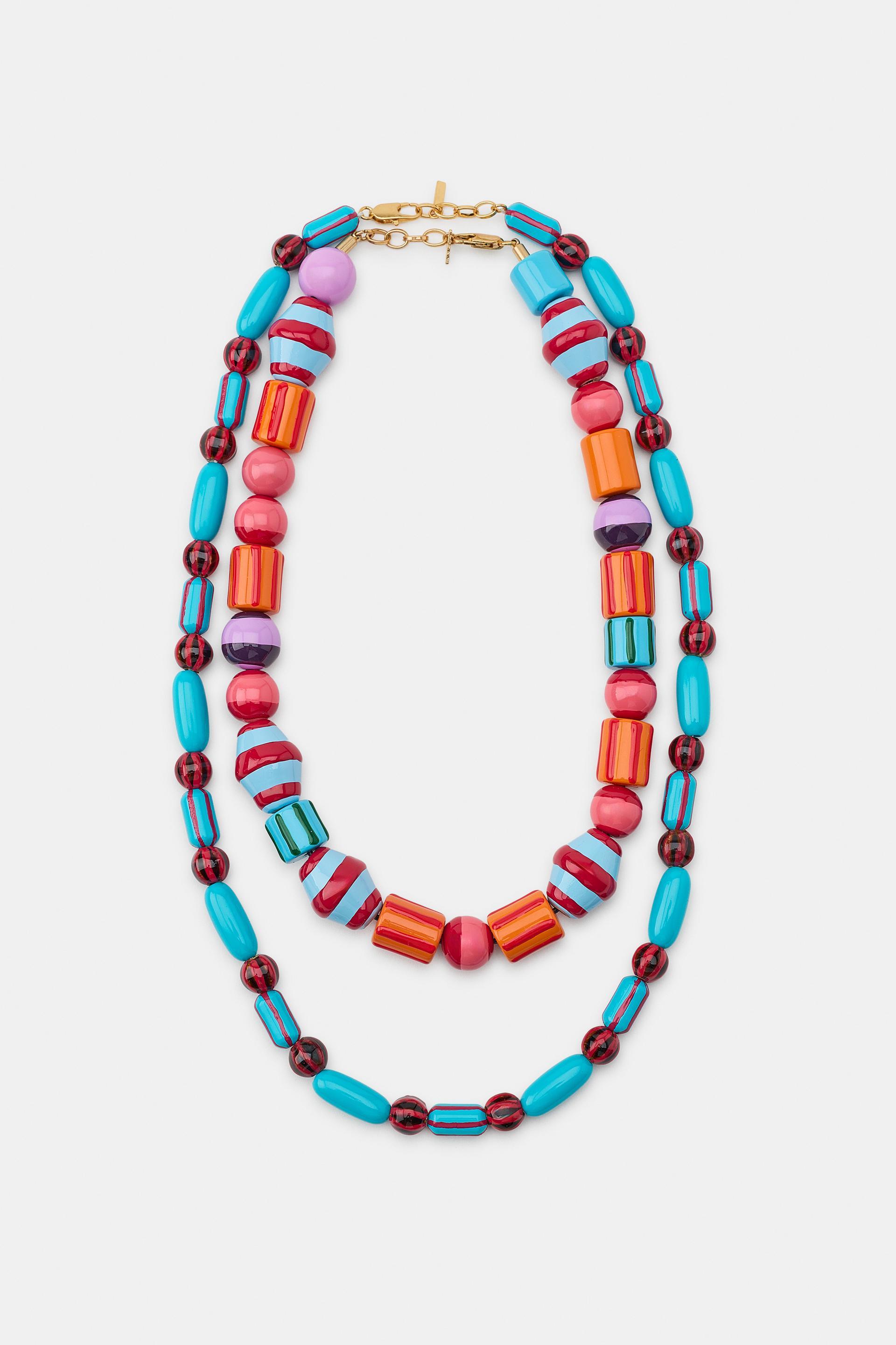 PACK OF 2 STRIPED BEAD NECKLACES by ZARA