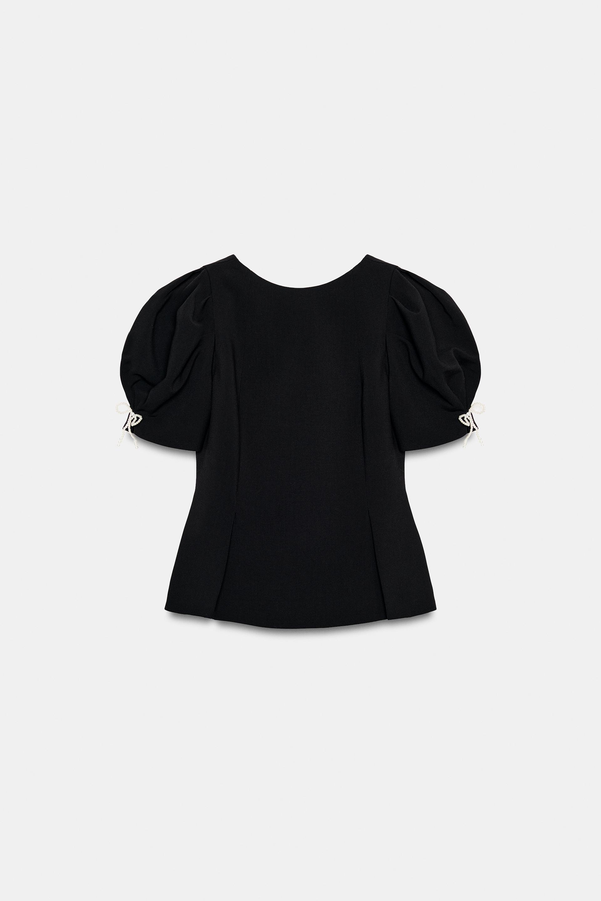 PEARL BOW BALLOON SLEEVE TOP by ZARA