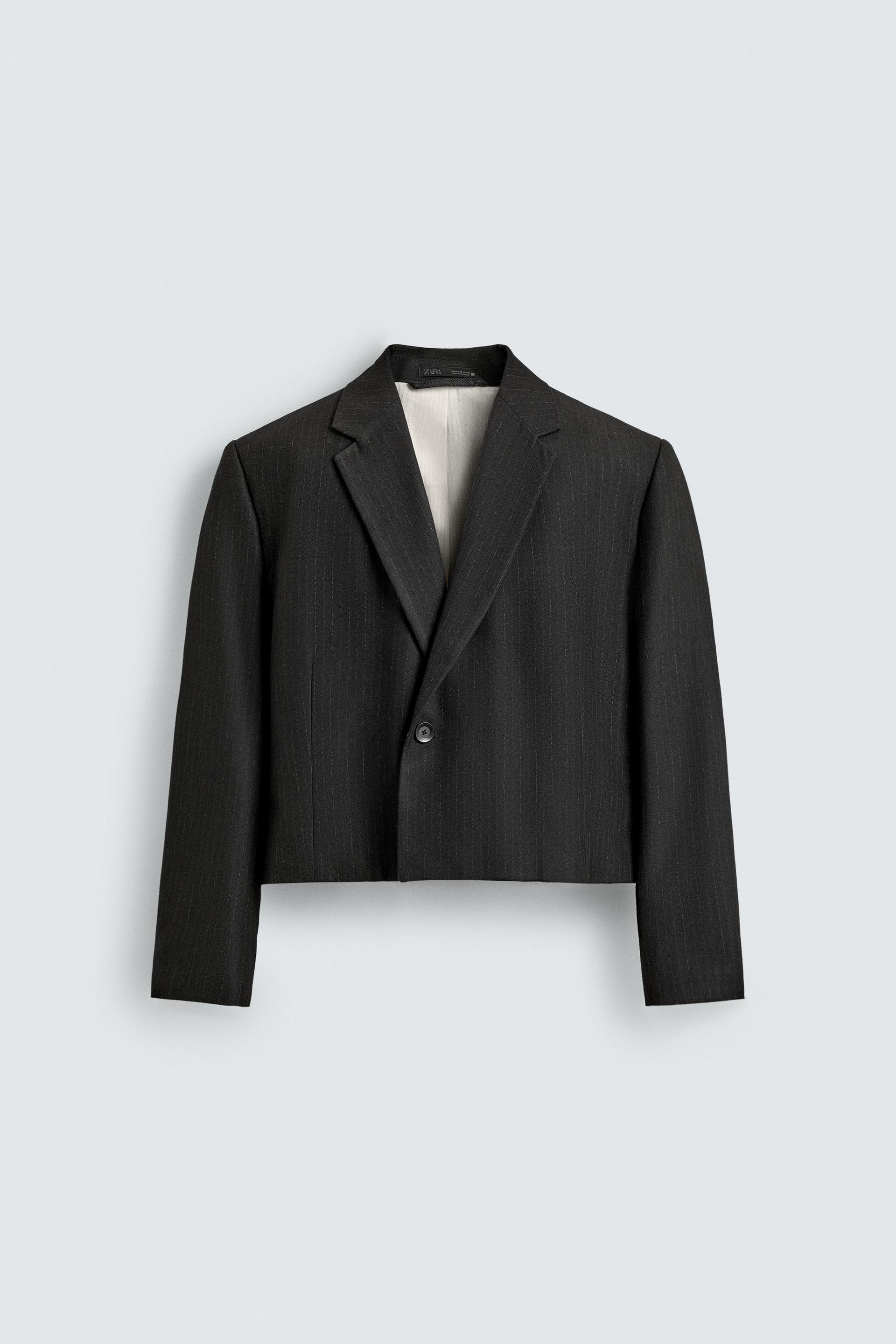 PINSTRIPE CROPPED FIT SUIT BLAZER by ZARA