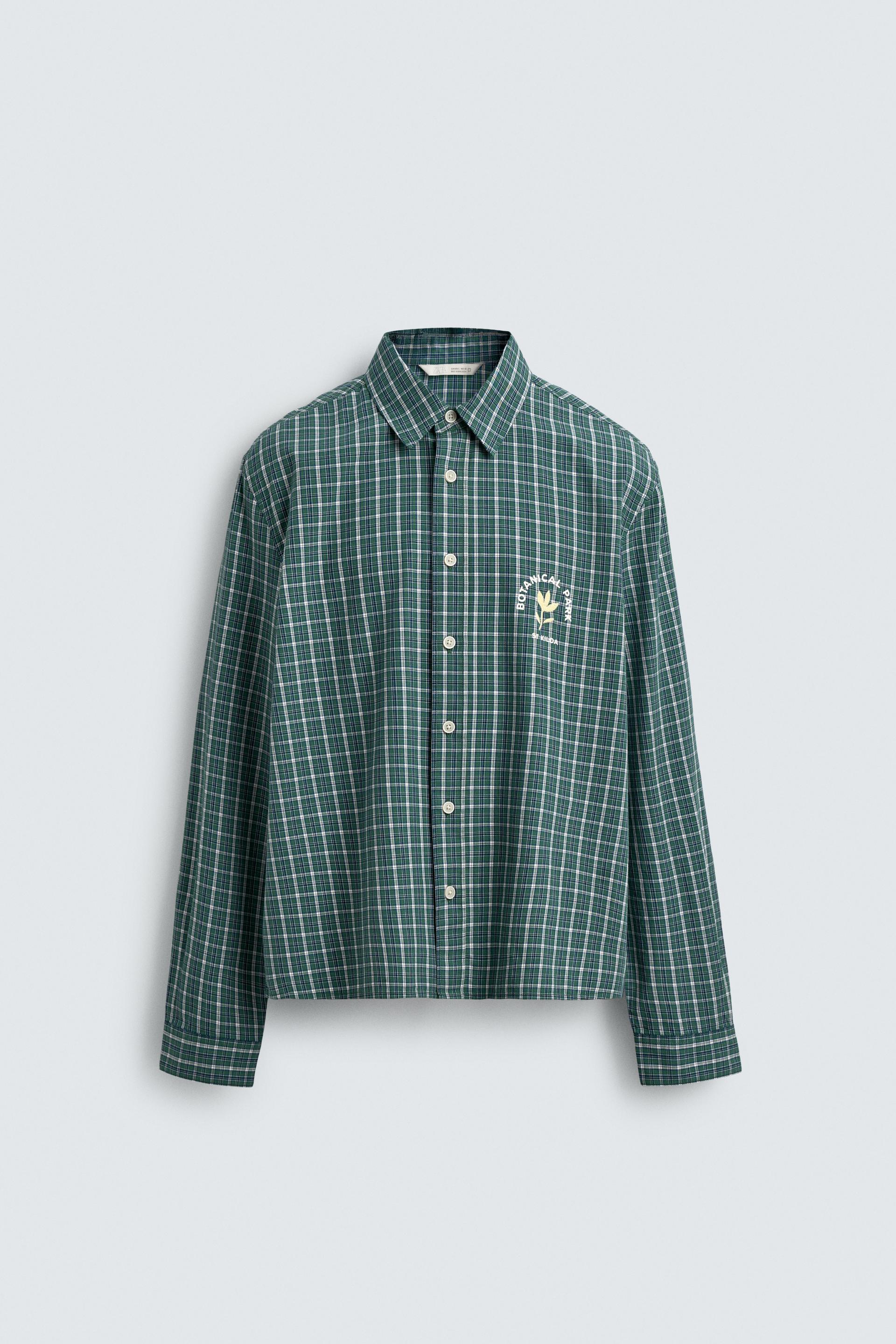 PLAID EMBROIDERED CROPPED SHIRT by ZARA
