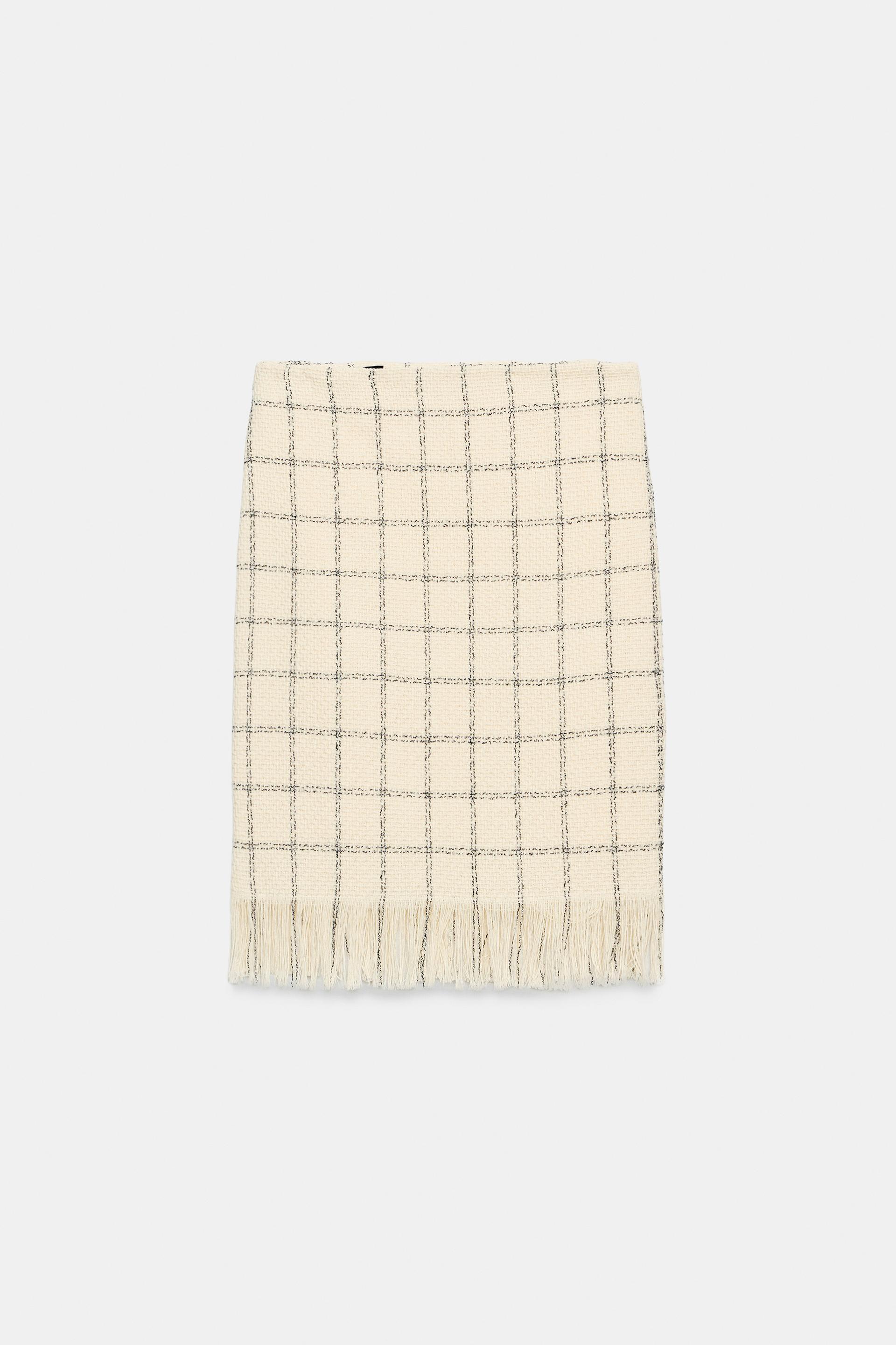 PLAID FRINGED MIDI SKIRT by ZARA
