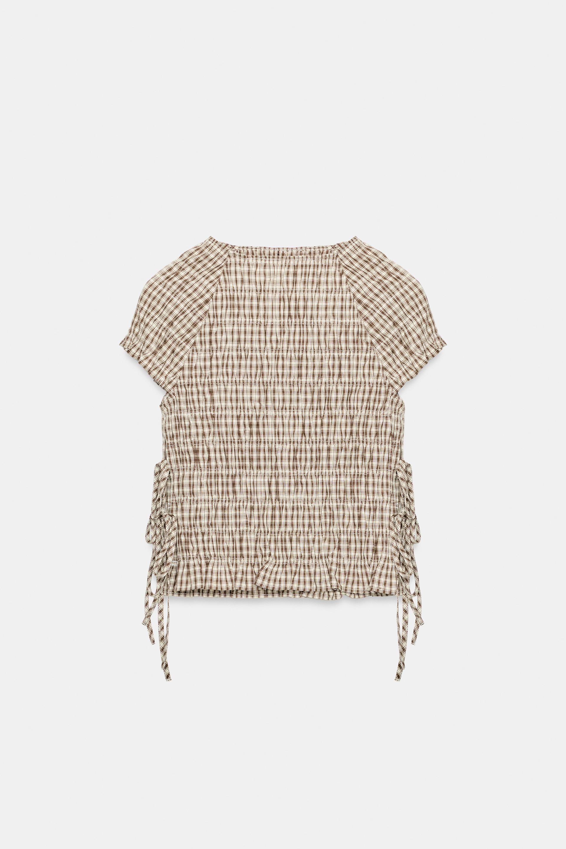 PLAID POPLIN RUCHED TOP by ZARA