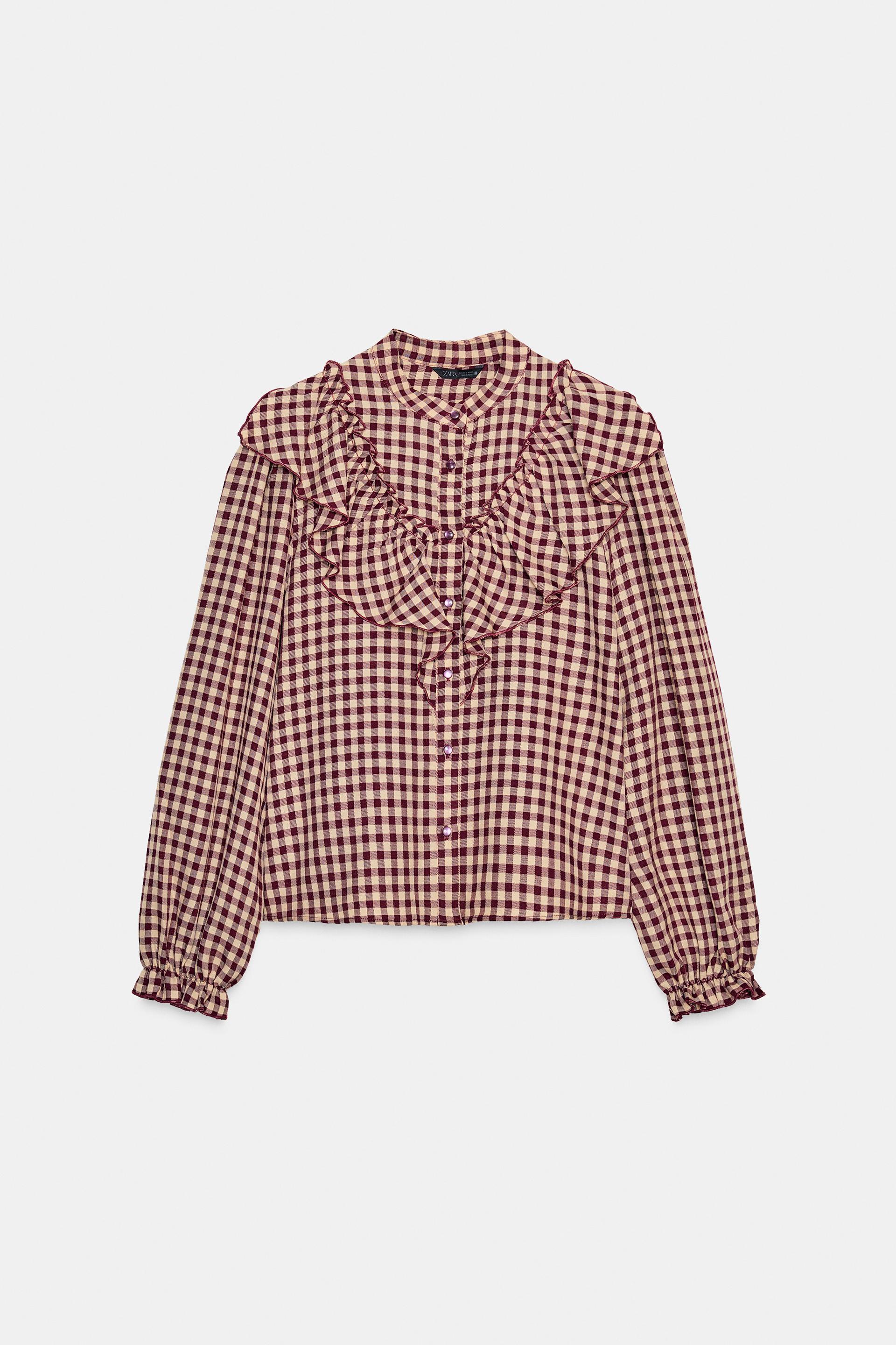 PLAID RUFFLED BLOUSE by ZARA