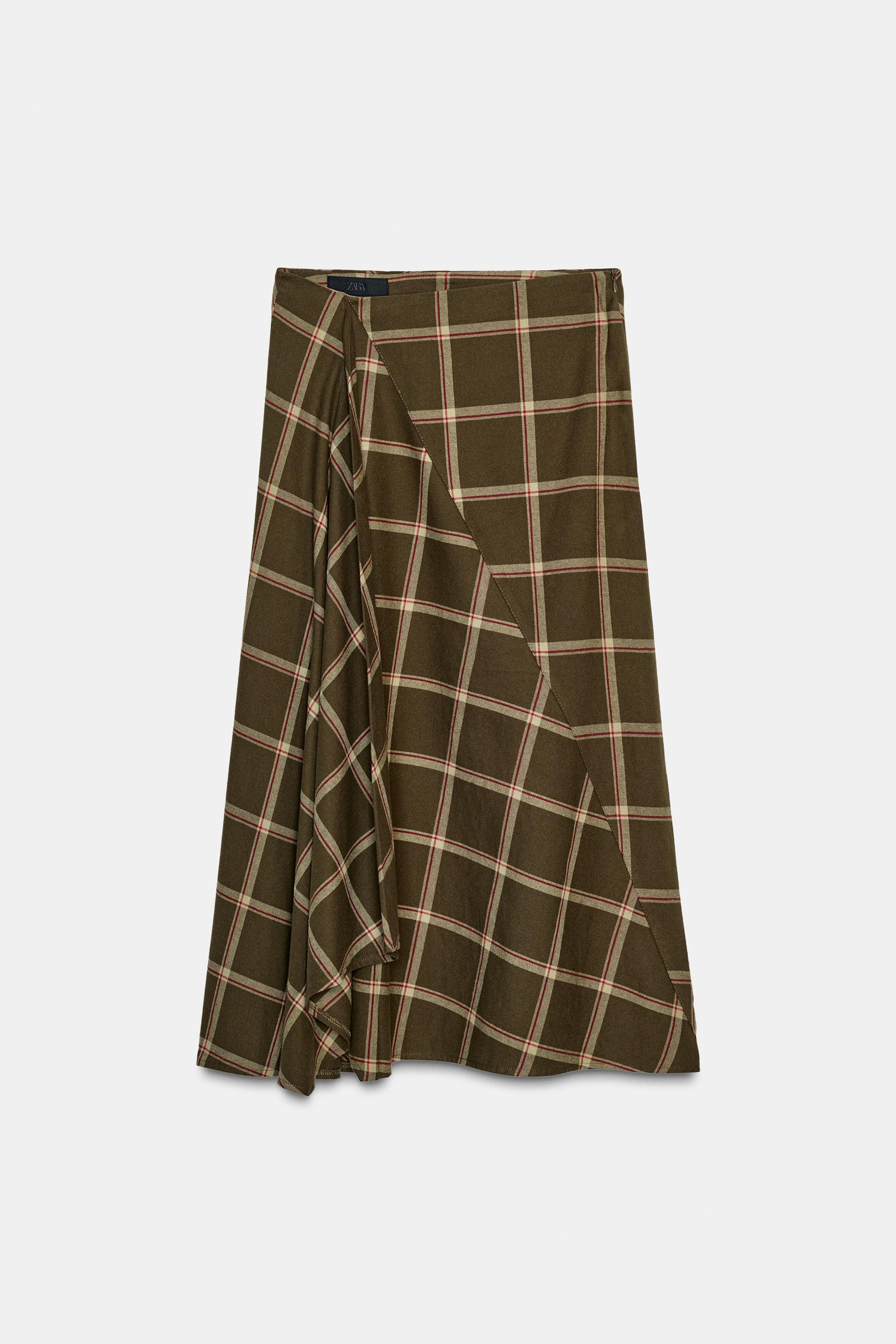 PLAID RUFFLED MIDI SKIRT by ZARA