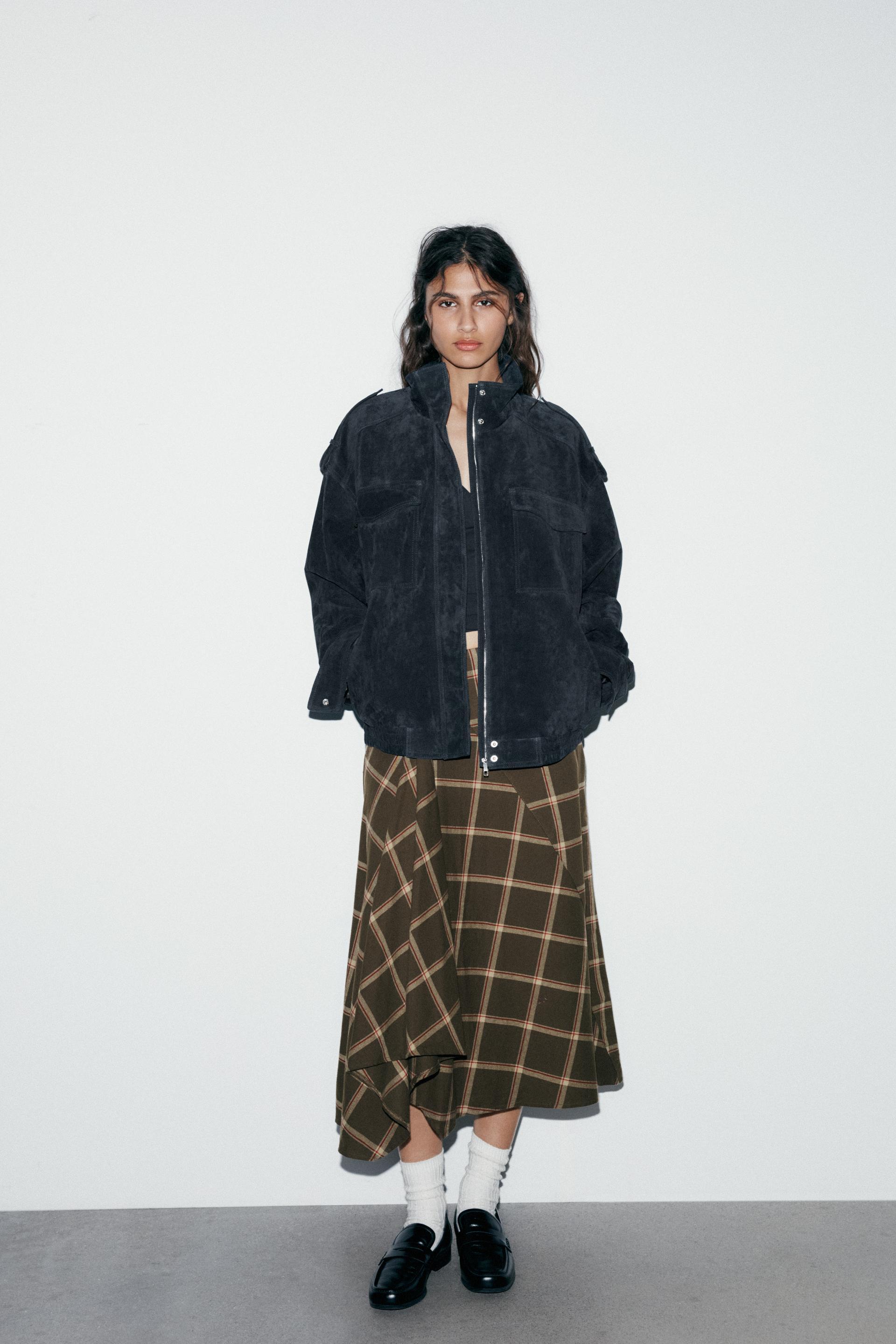 PLAID RUFFLED MIDI SKIRT by ZARA