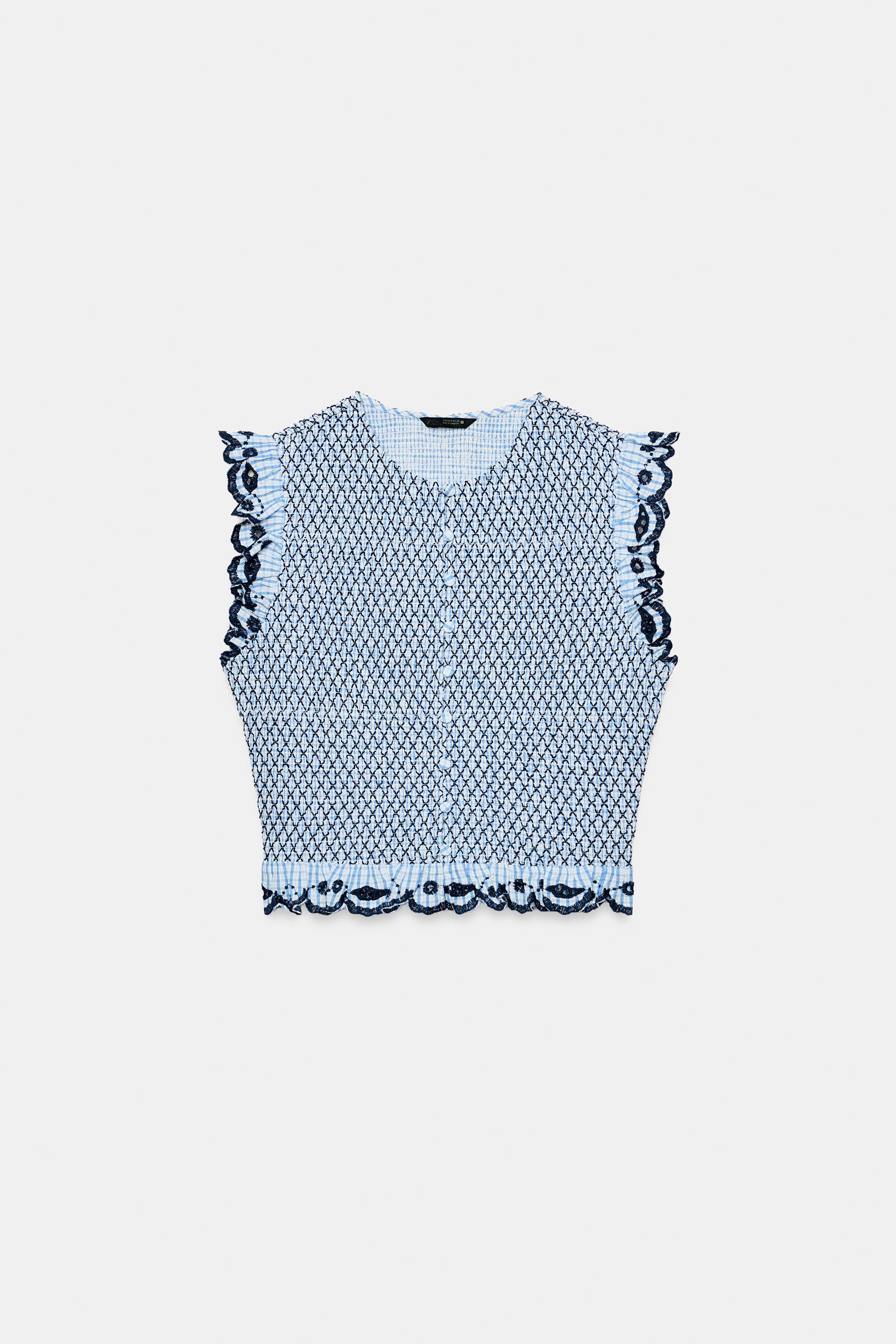 PLAID SMOCKED TOP by ZARA